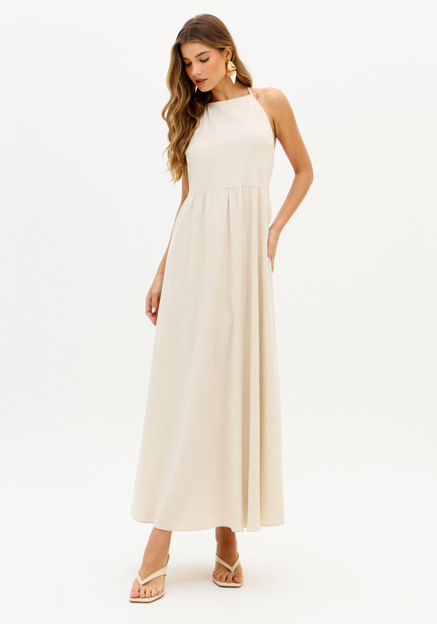 Vestido Super Midi Com Linho