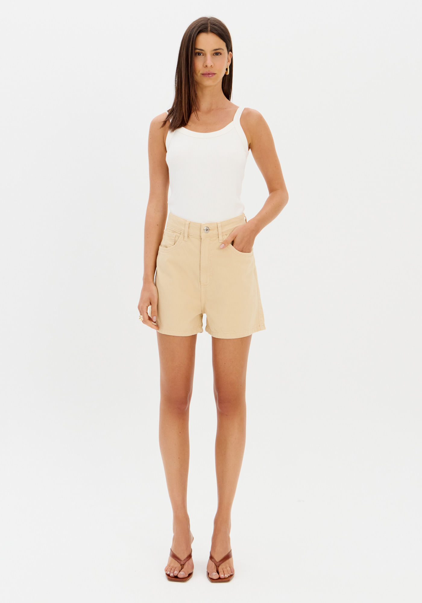 Short Sarja Mom Cintura Super Alta