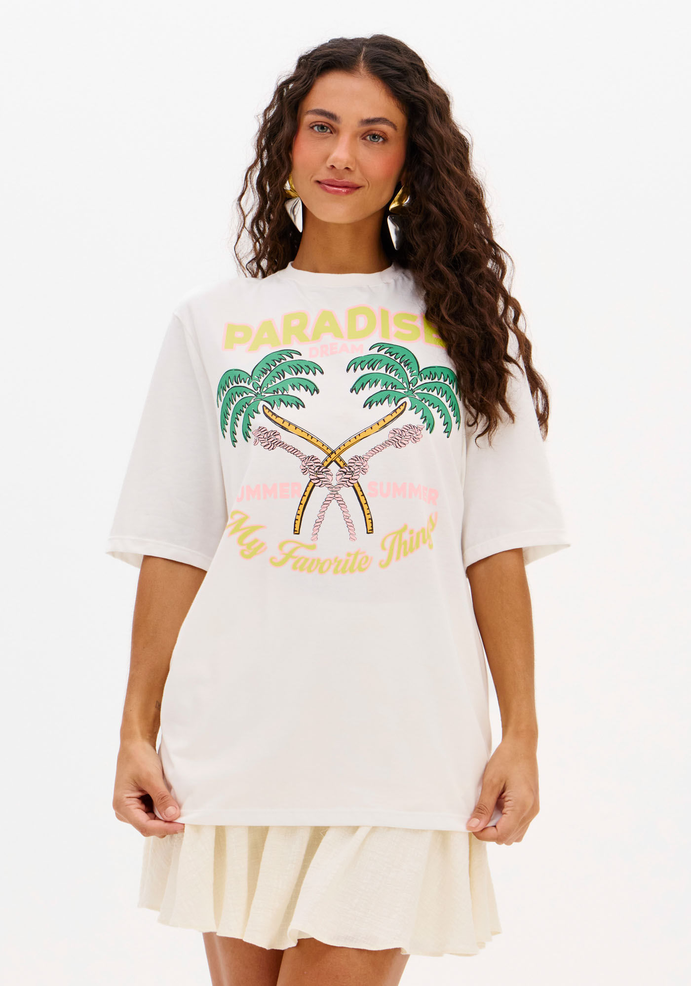 T-Shirt Oversized Alongada com Estampa