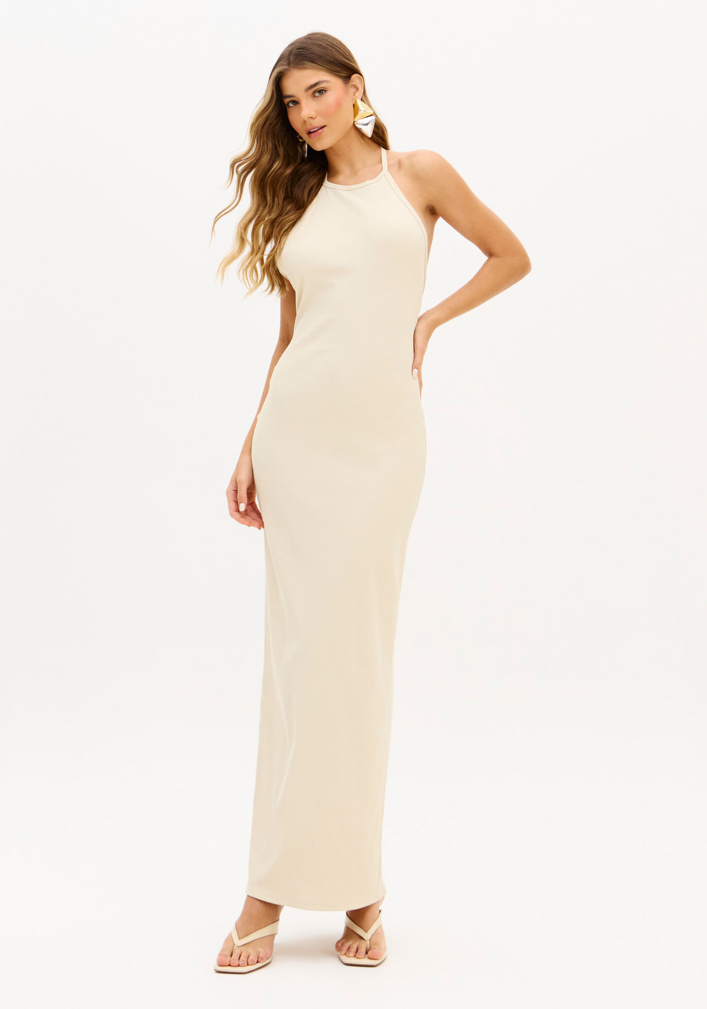 Vestido Canelado Super Midi Frente Única