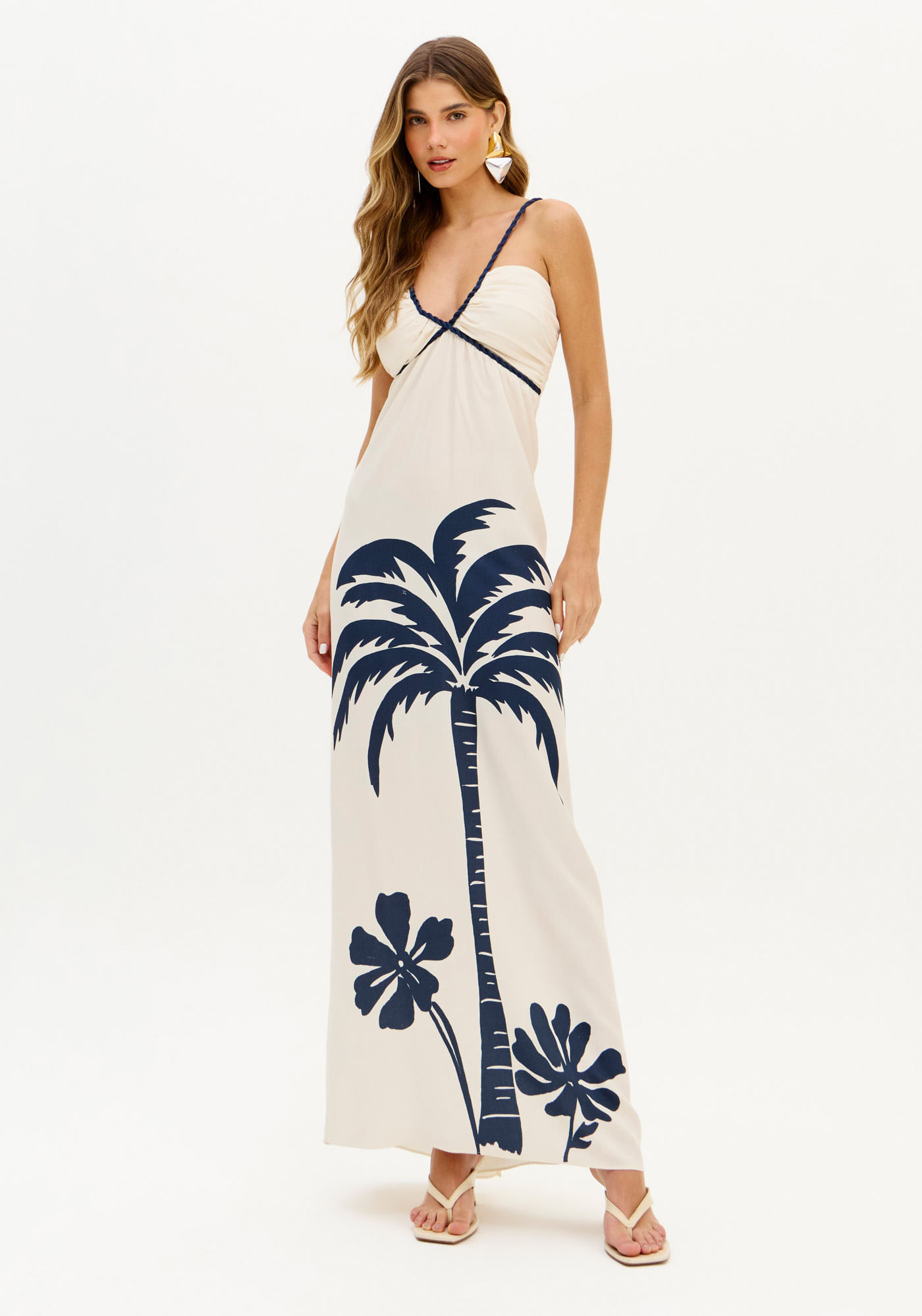 Vestido Longo Estampa Local com Fenda