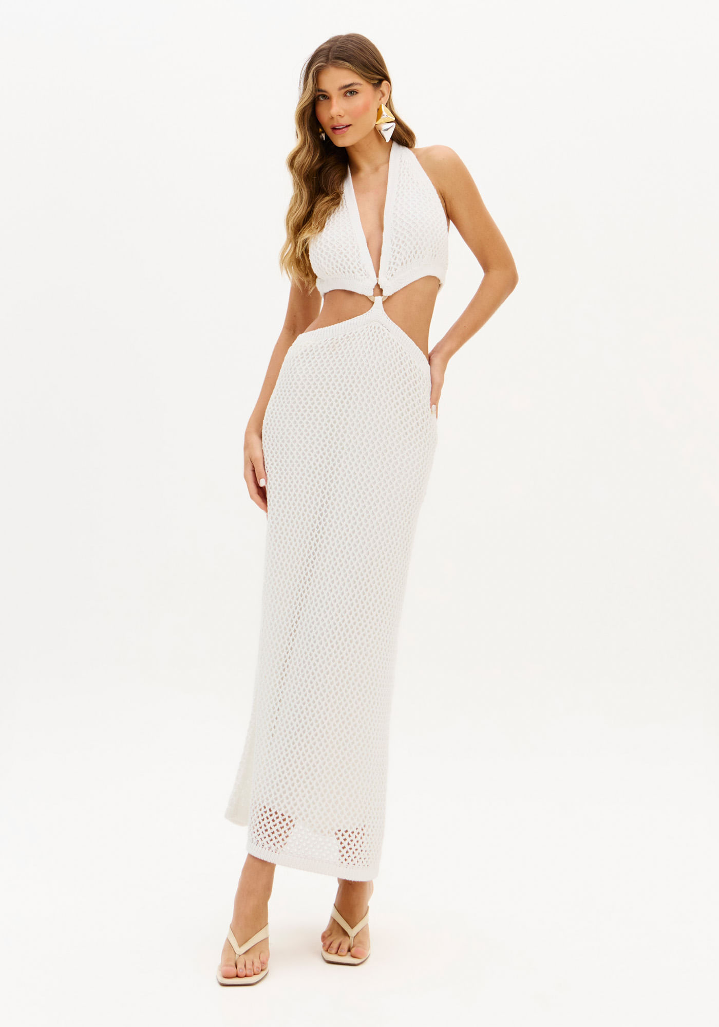Vestido Super Midi Tricô Frente Única Cut Out