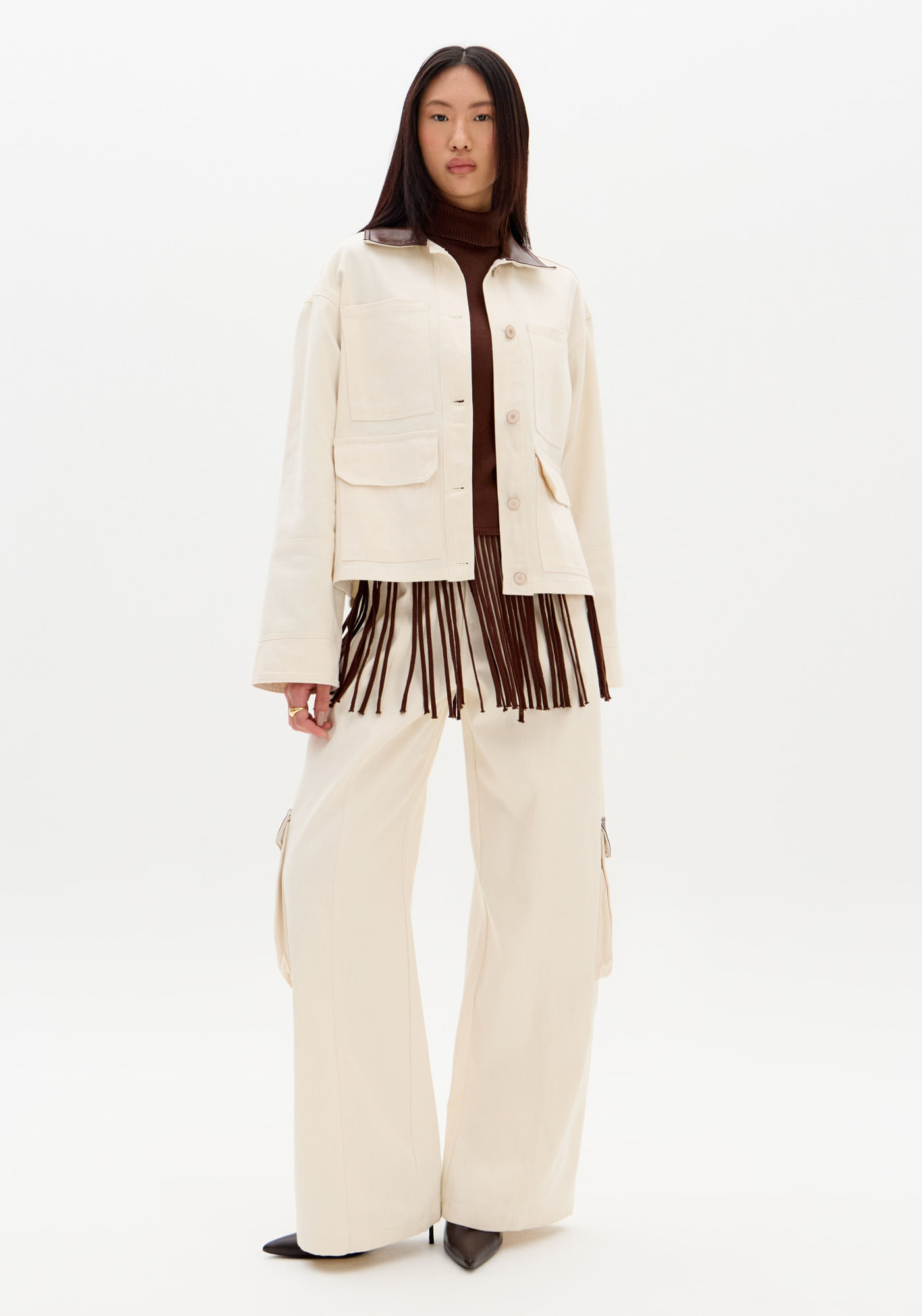 Calça Sarja Wide Leg Cintura Média