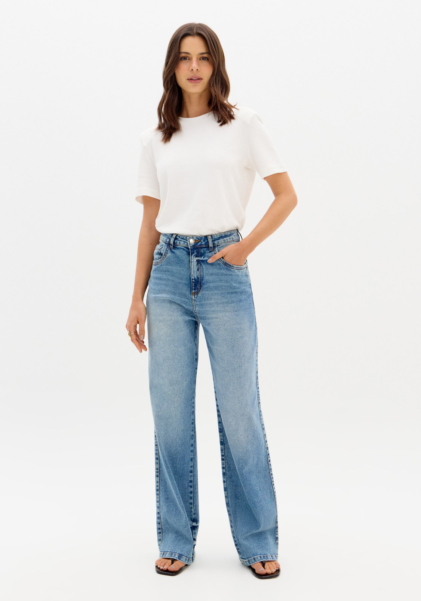 Calça Jeans Full Length Cintura Alta