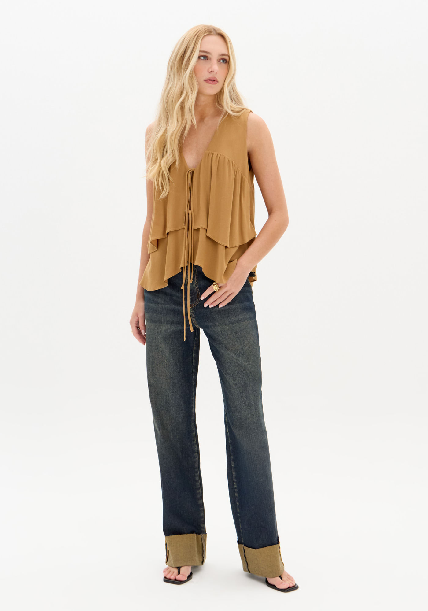Calça Jeans Full Length Cintura Média