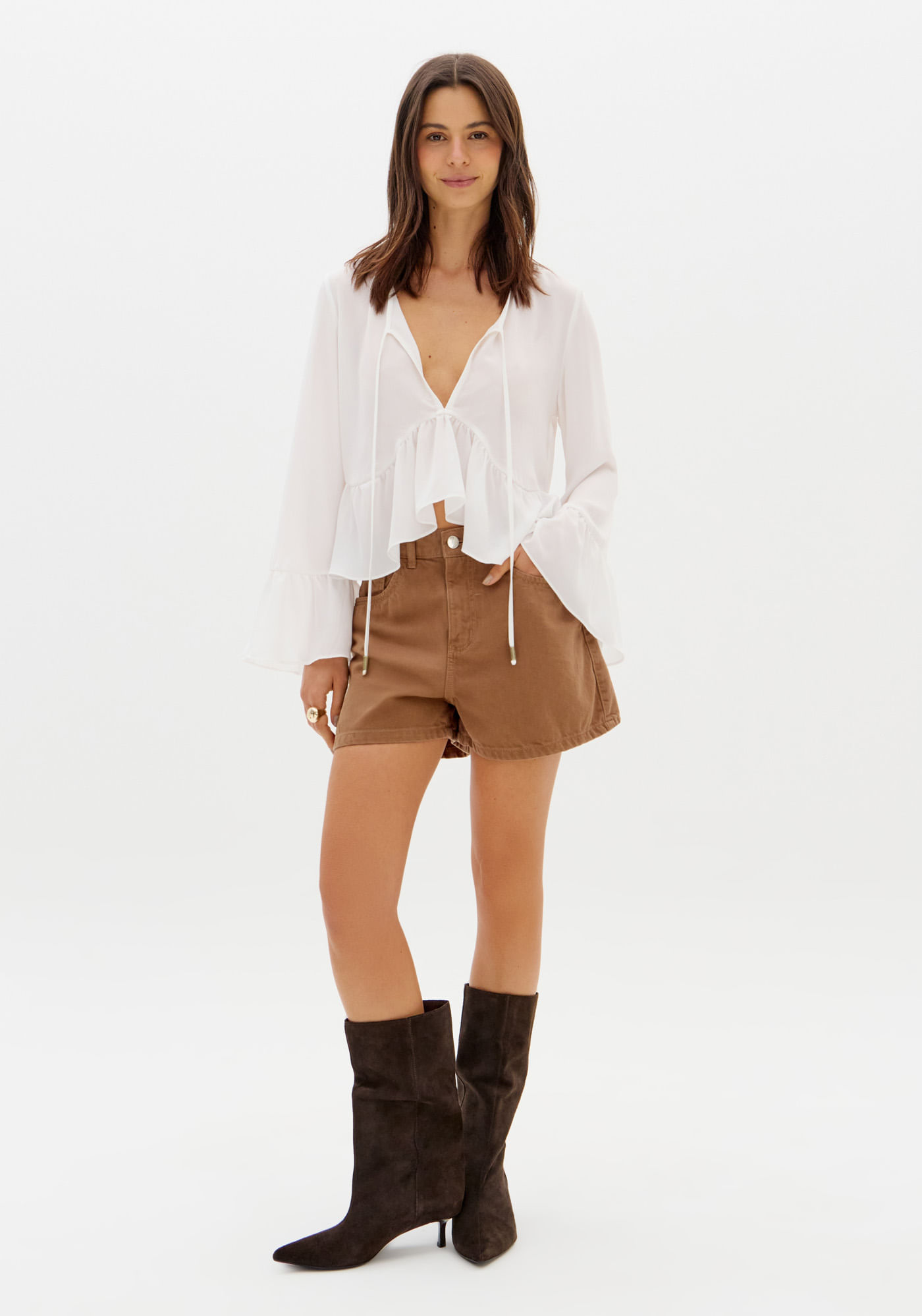 Short Sarja Mom Cintura Alta