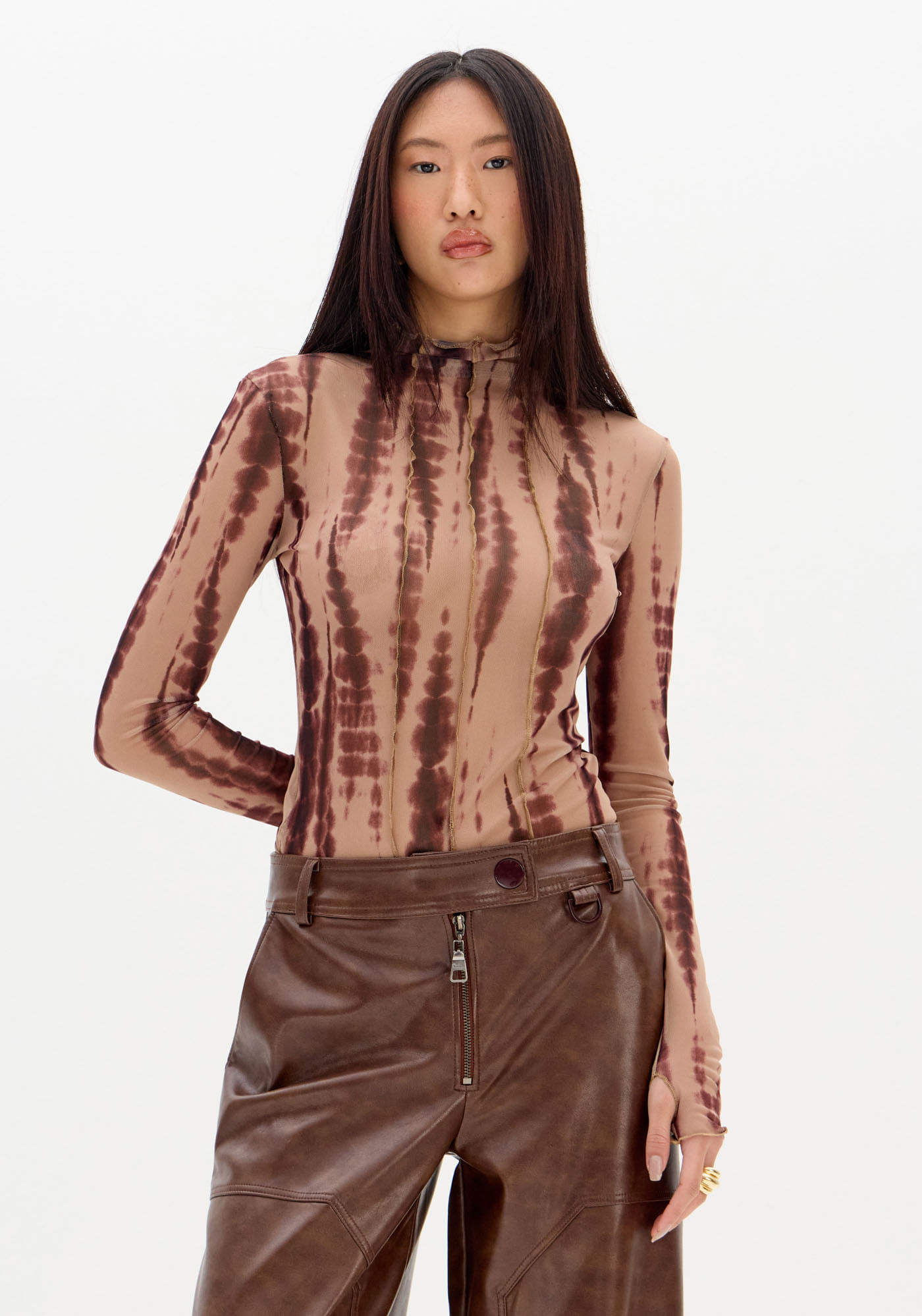 Blusa Tule Manga Longa Gola Rolê Estampada
