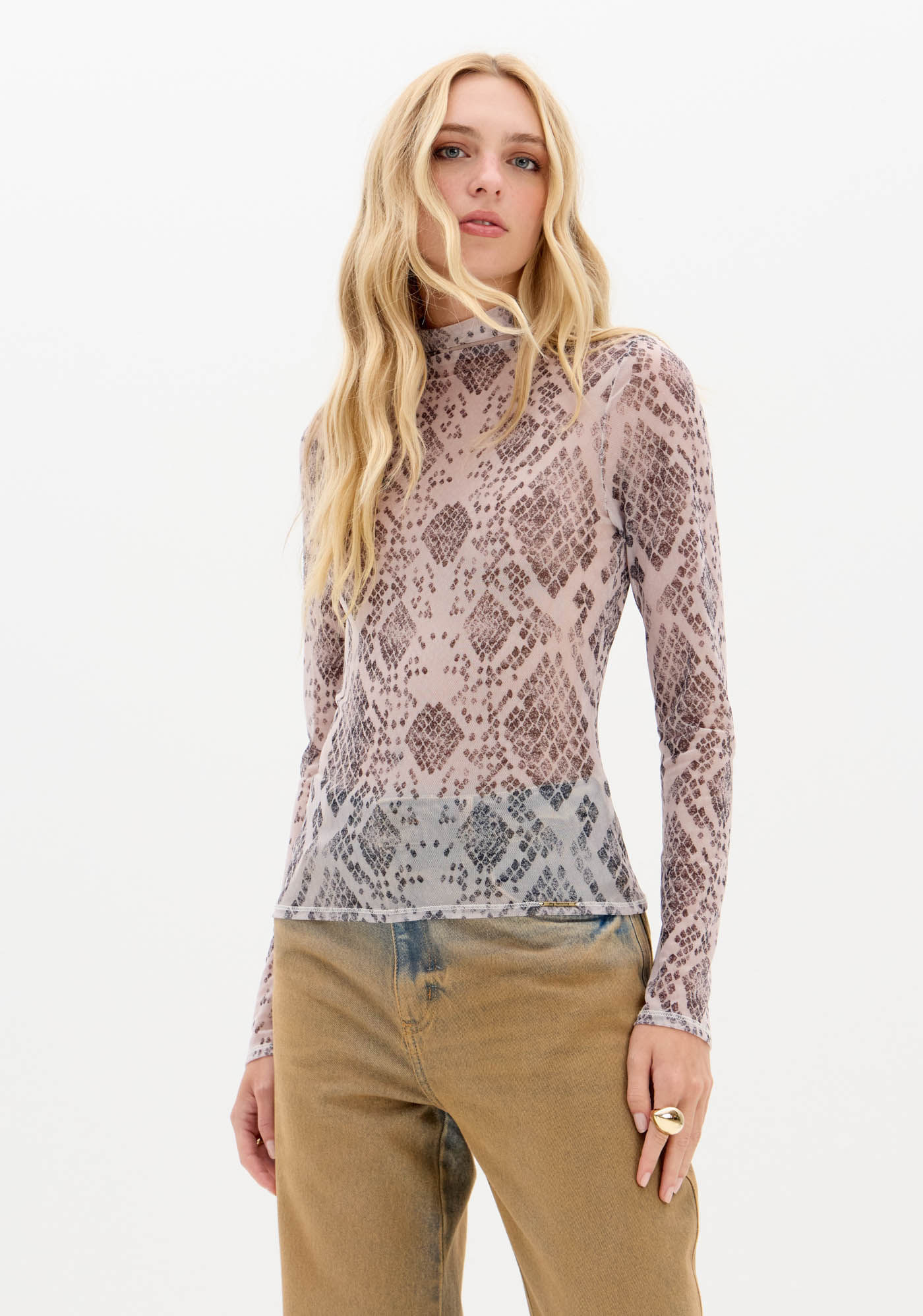 Blusa Tule Manga Longa Estampada
