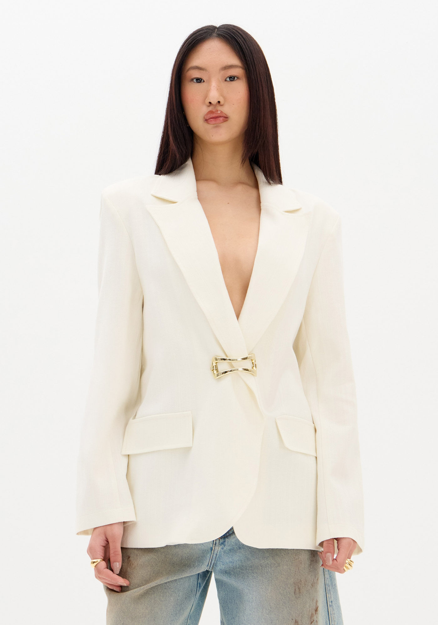 Blazer Regular Alongado Com Linho
