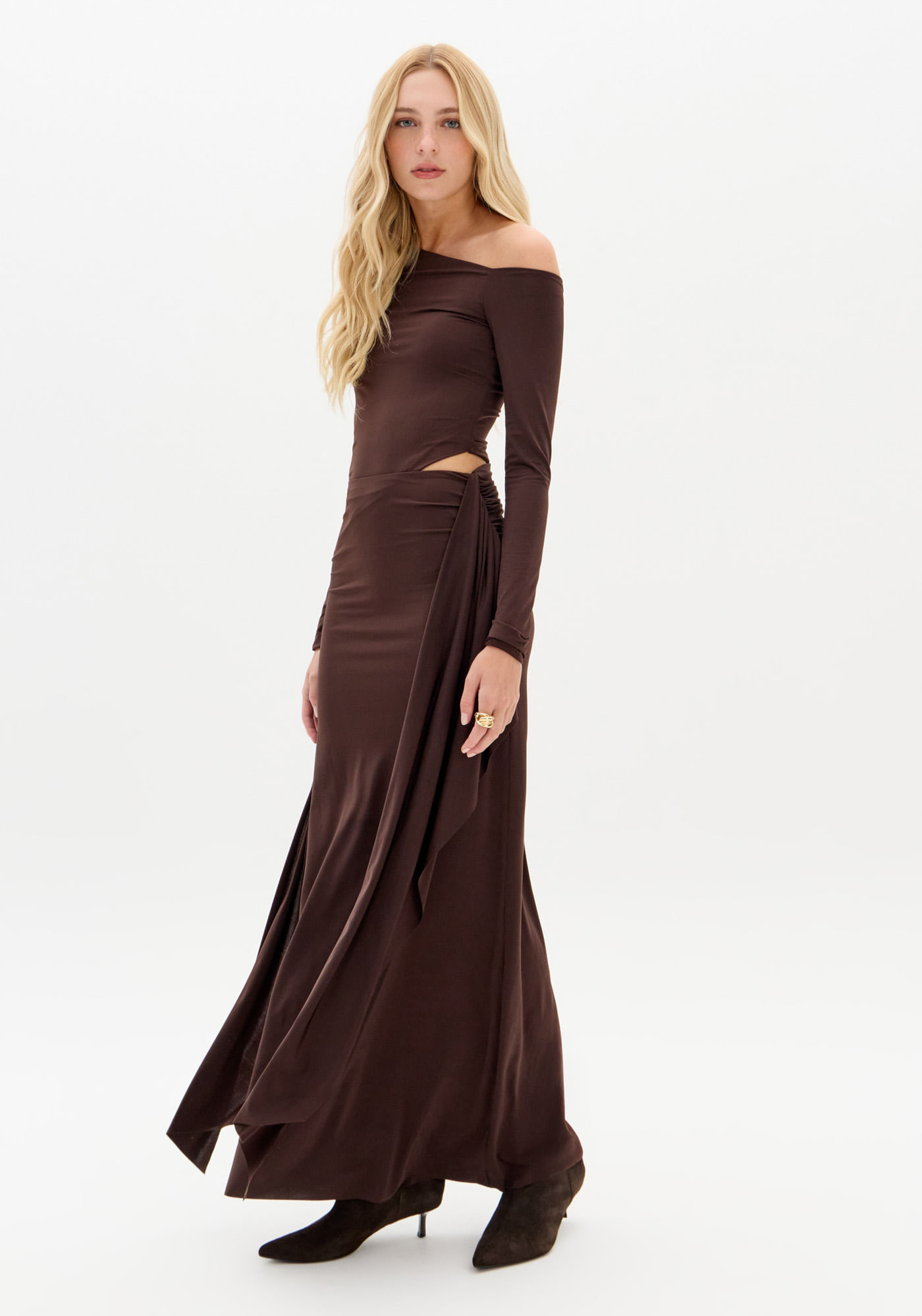 Vestido Longo Manga Longa Justo