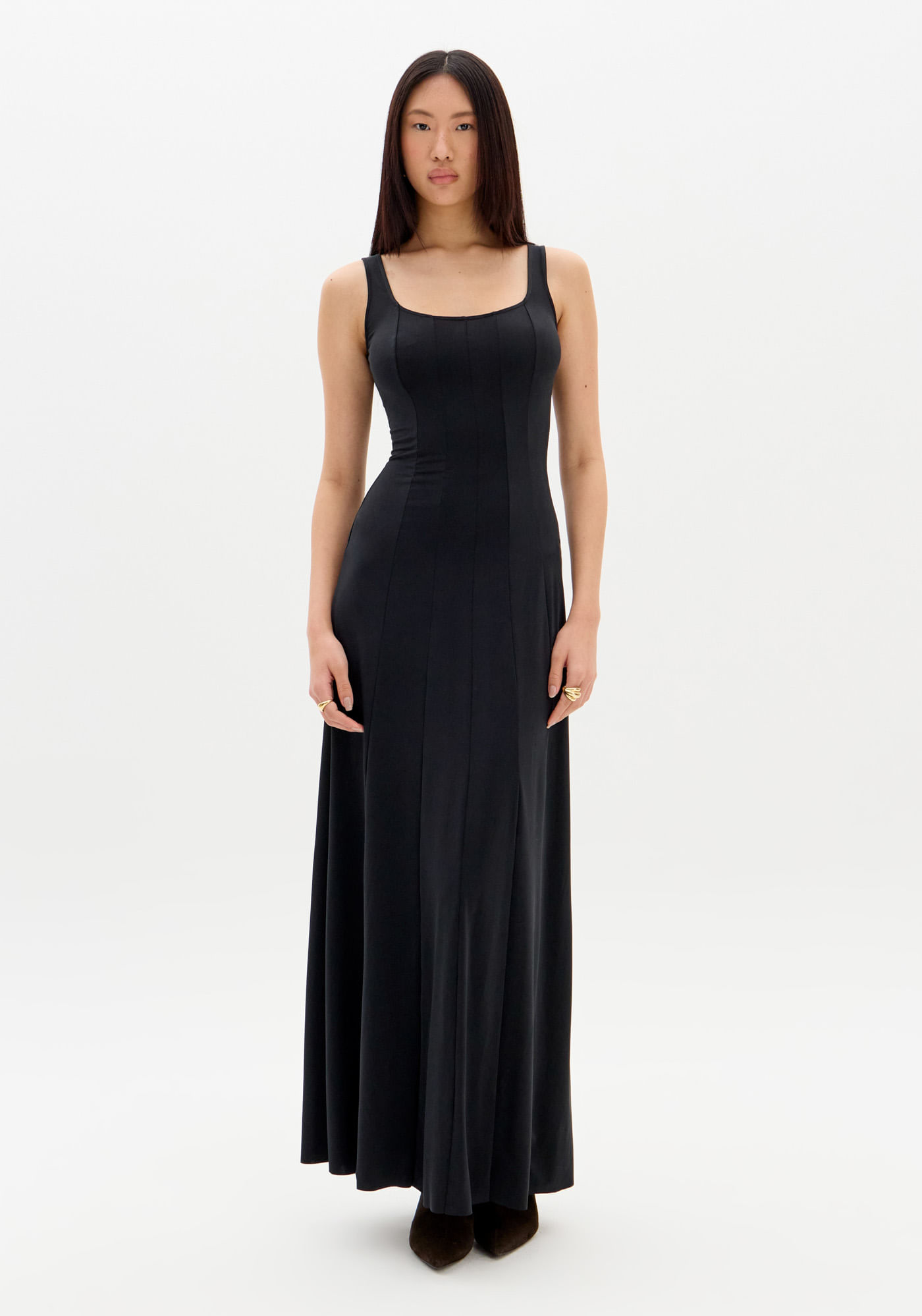 Vestido Super Midi Alças Com Nesgas