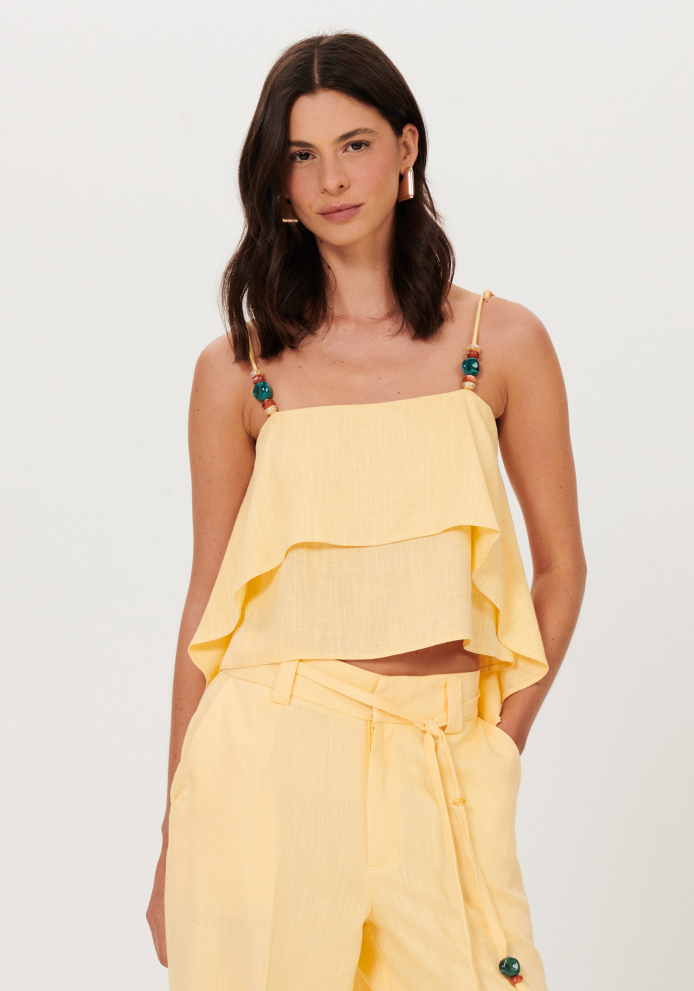 Blusa De Alças Com Linho