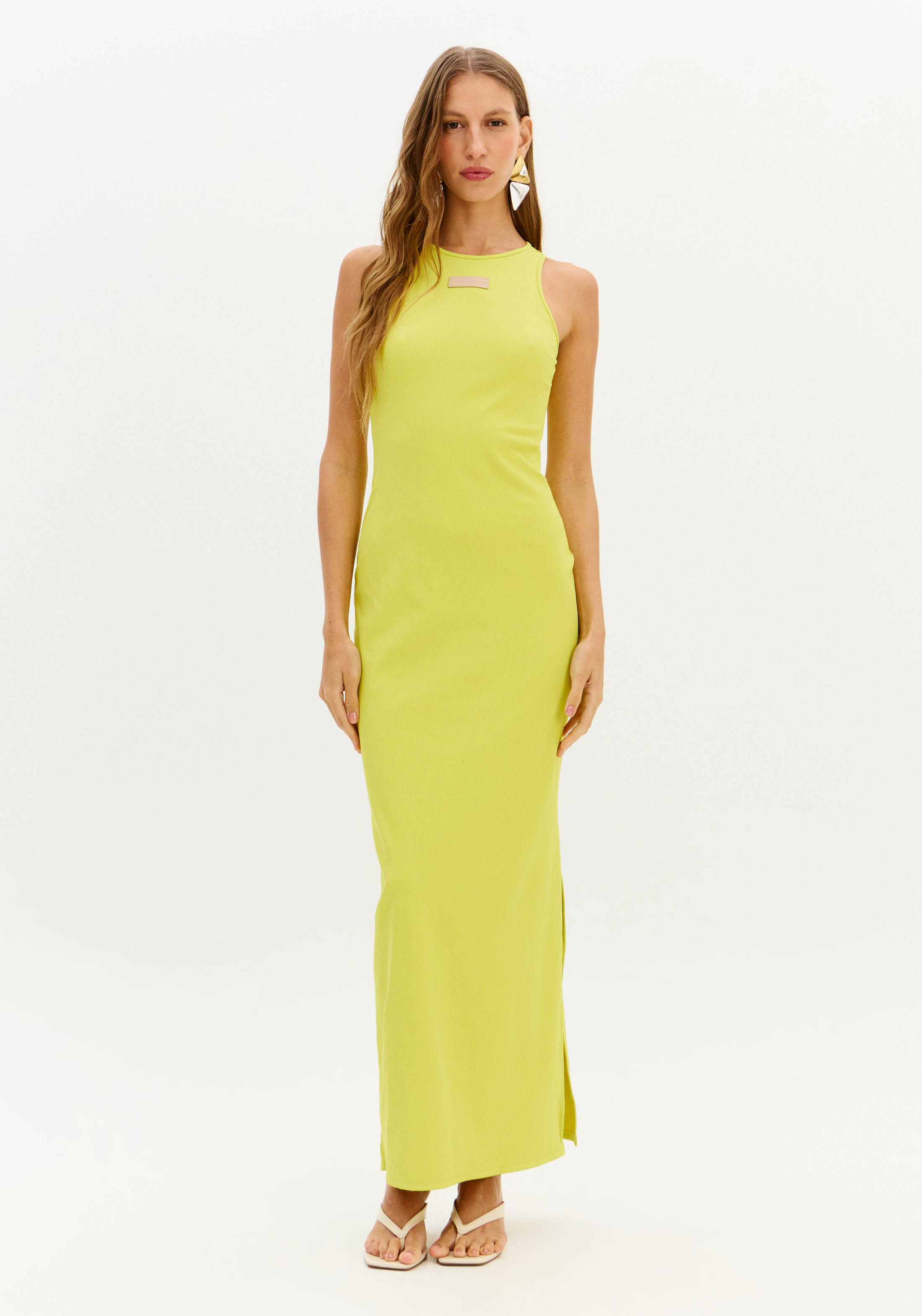 Vestido Canelado Super Midi Sem Mangas