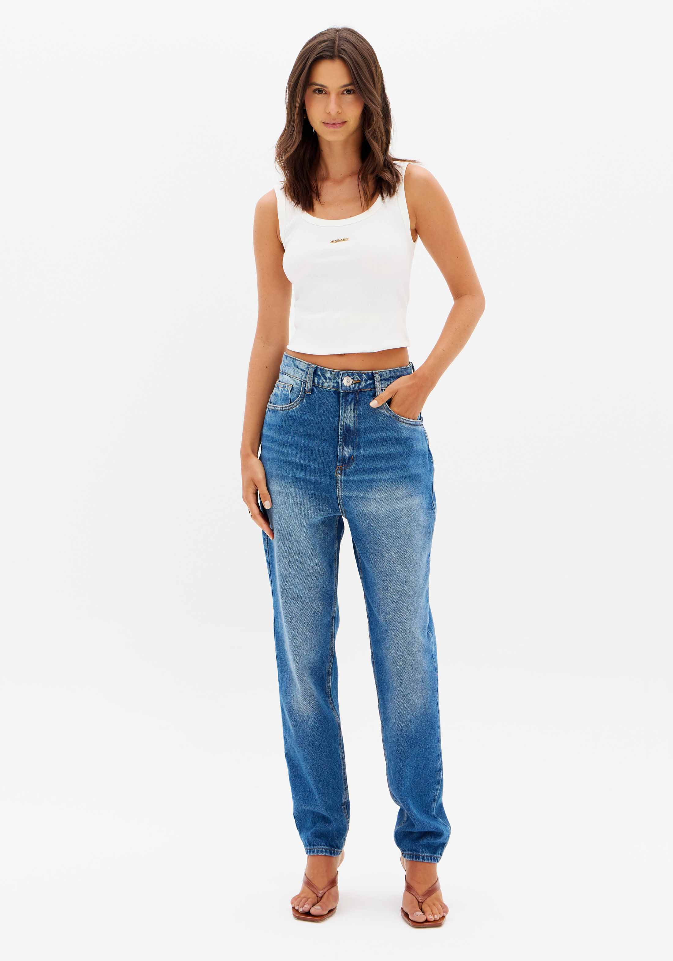 Calça Jeans Mom Cintura Super Alta