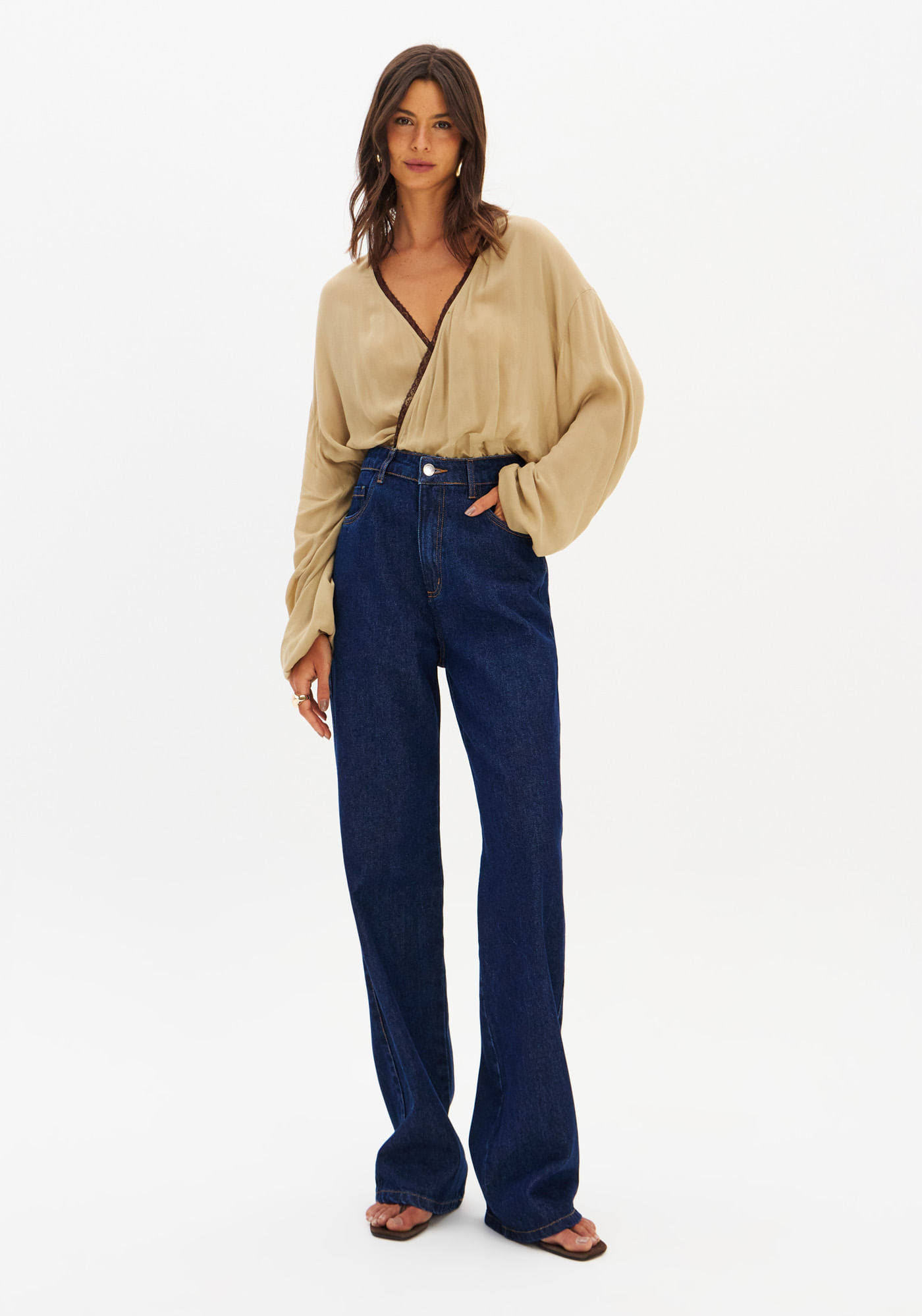Calça Jeans Full Length Cintura Alta