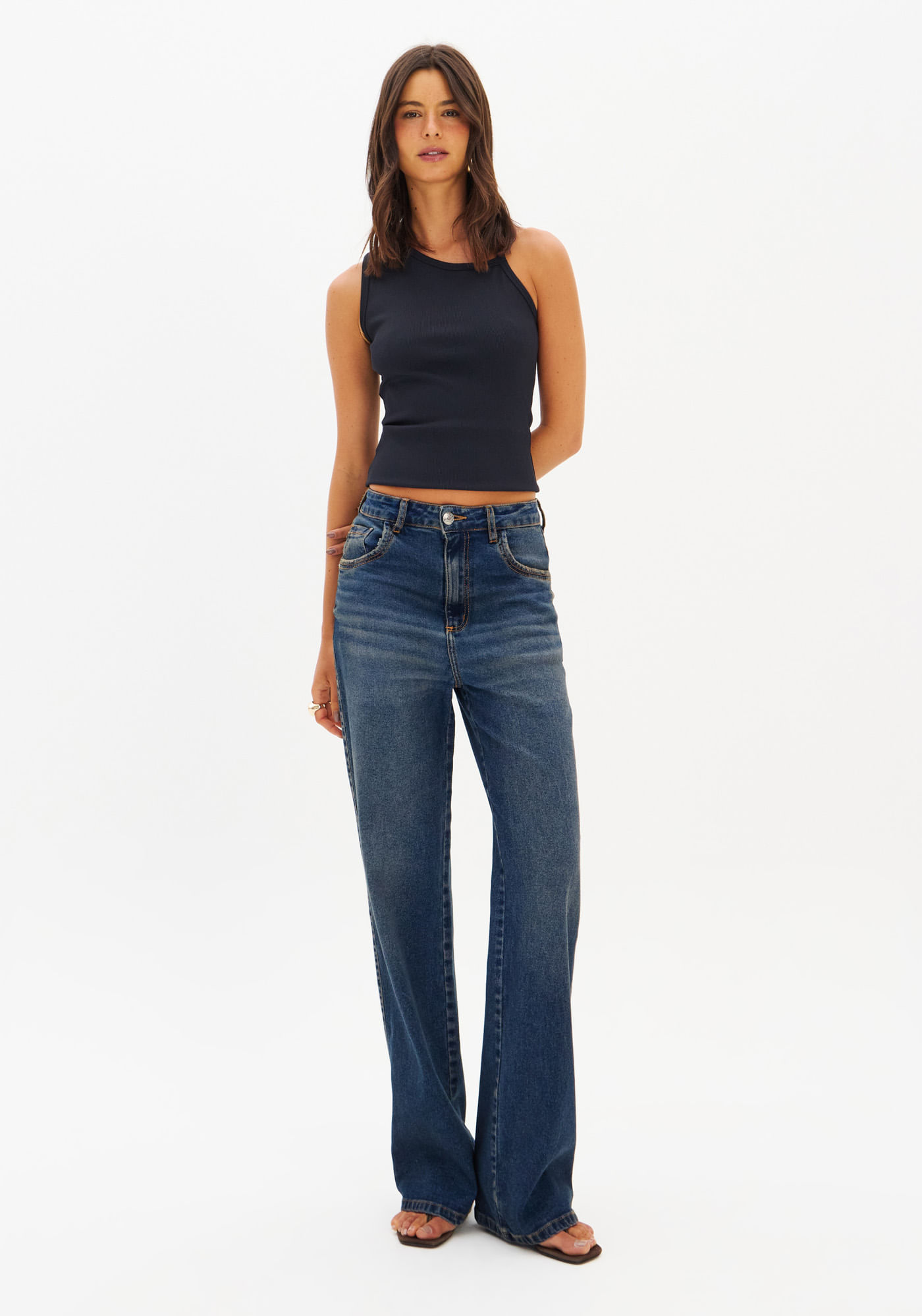 Calça Jeans Full Length Cintura Alta
