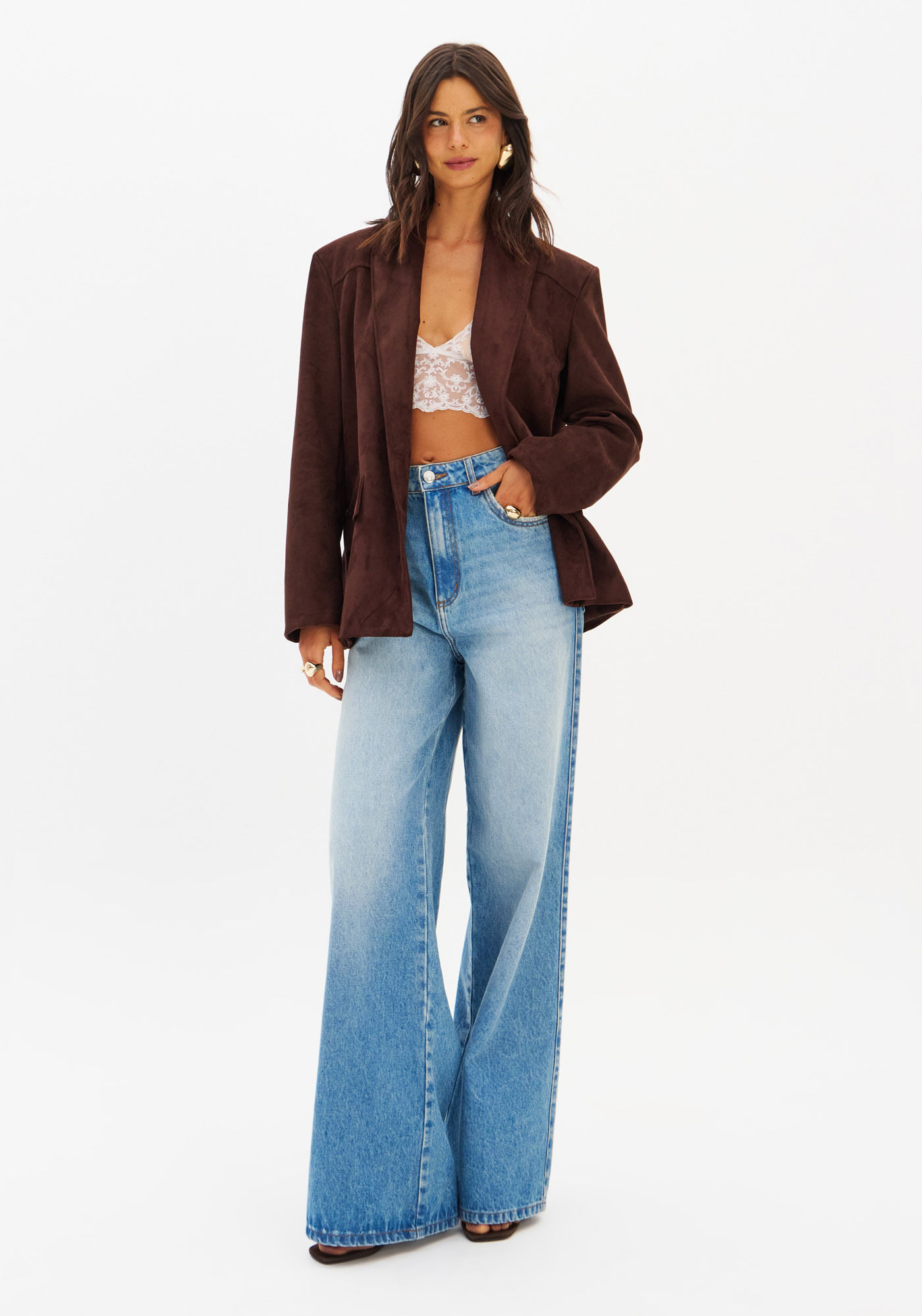 Calça Jeans Wide Leg Cintura Alta