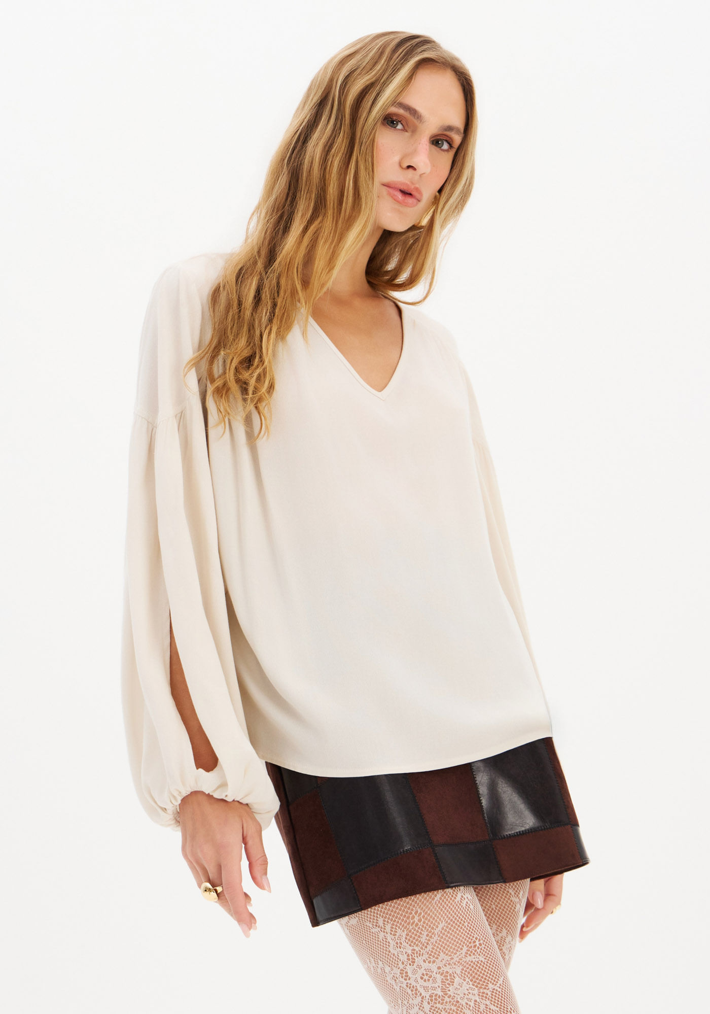 Blusa Ampla Manga Longa De Crepe