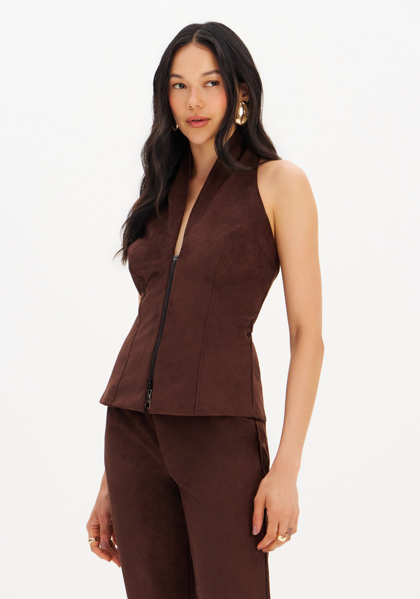 Blusa Frente Única Zíper Frontal
