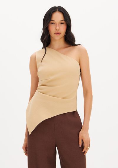 Blusa Ombro Único Com Linho