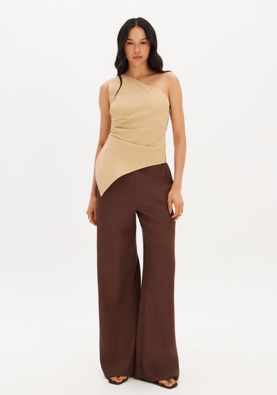 Blusa Ombro Único Com Linho
