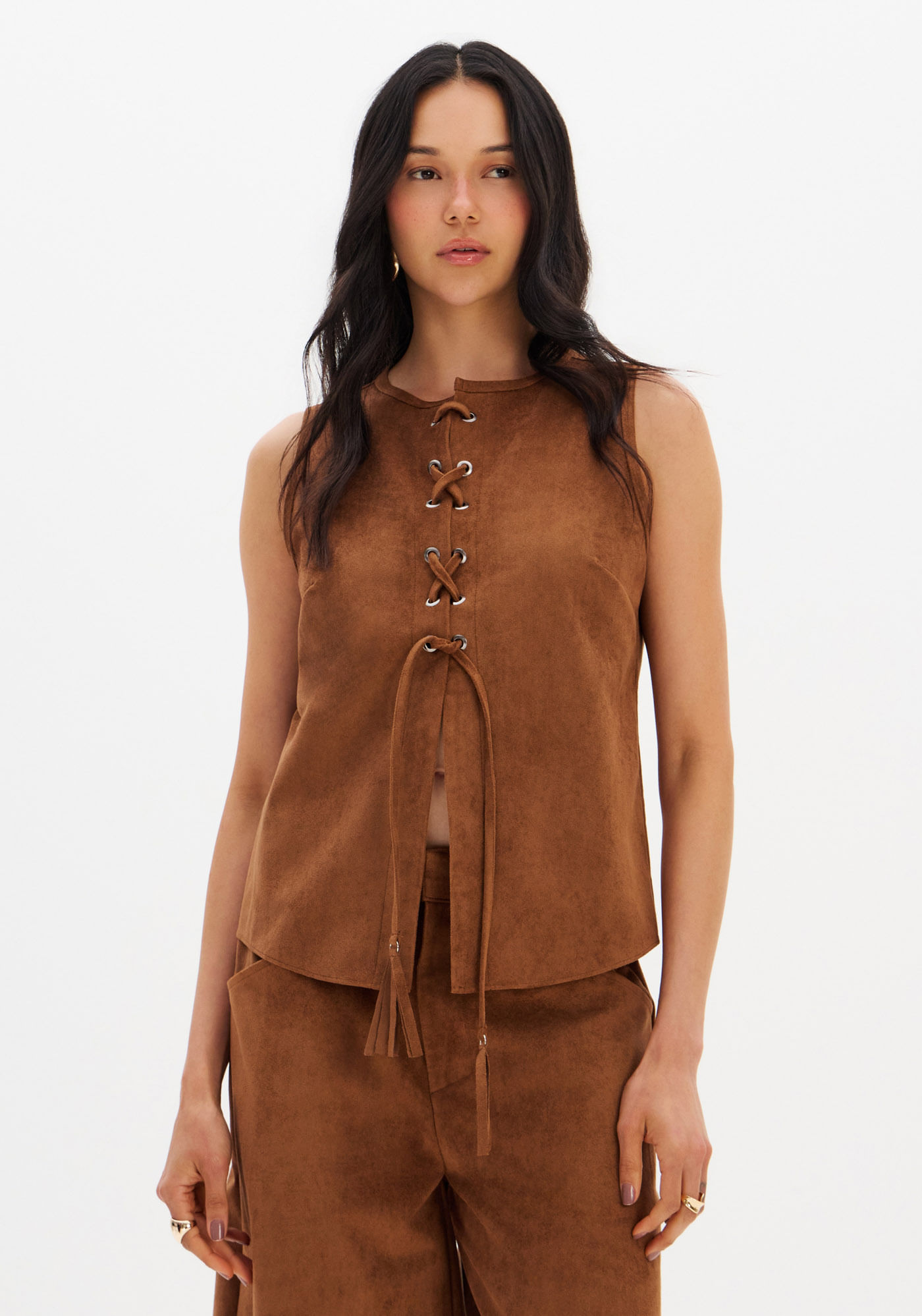 Blusa Suede Sem Mangas
