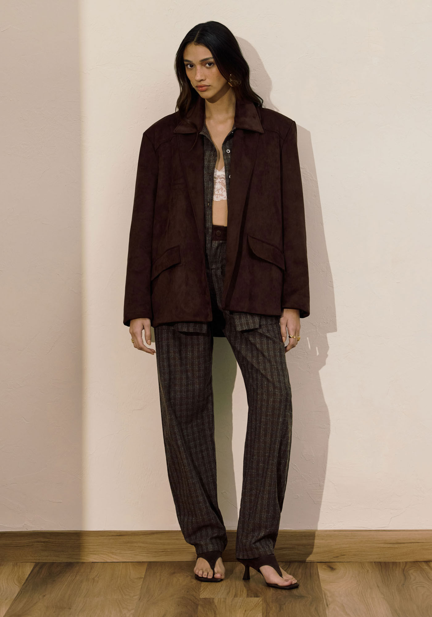 Calça Barrel Cintura Média Xadrez