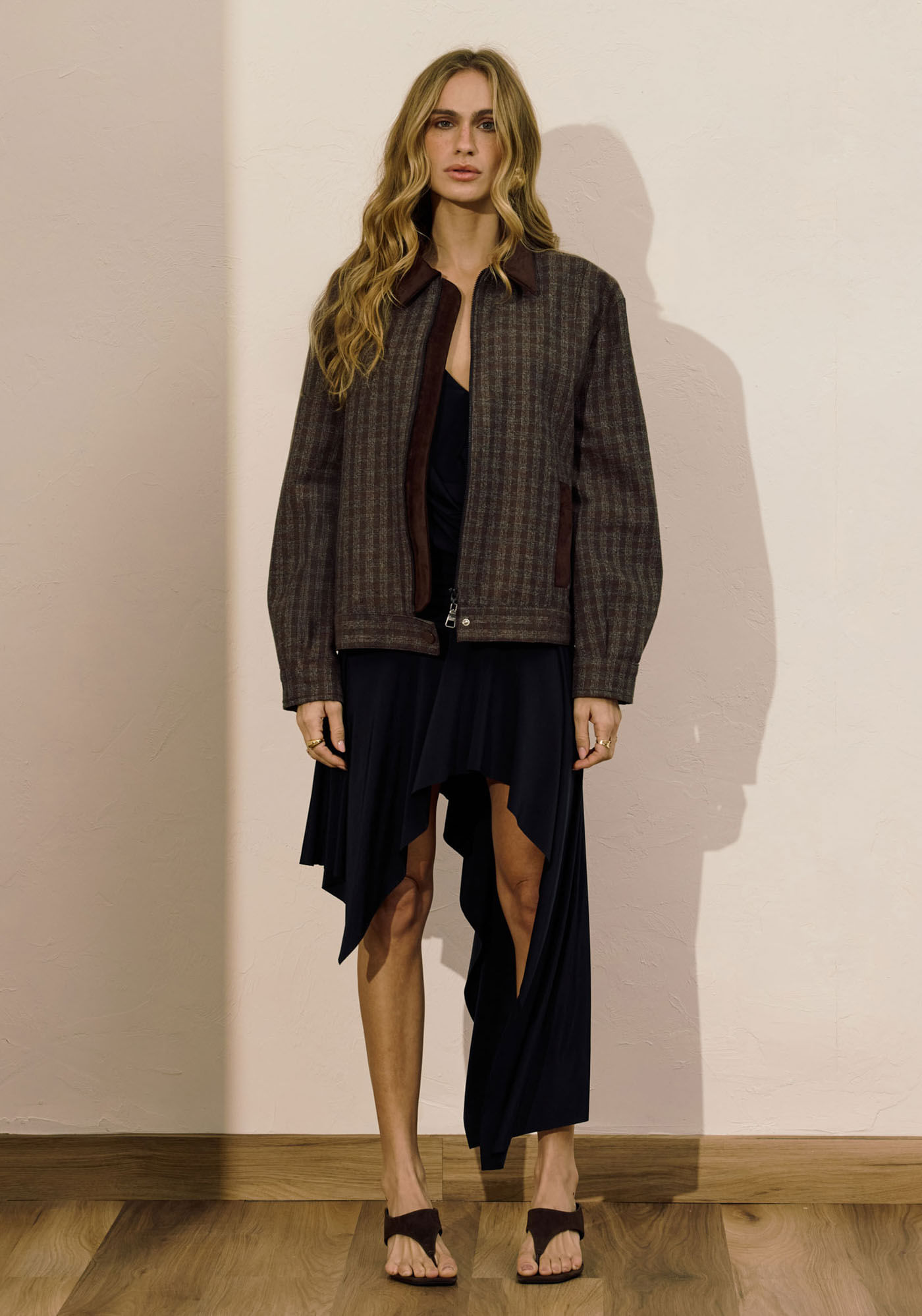 Jaqueta Bomber Em Suede Xadrez