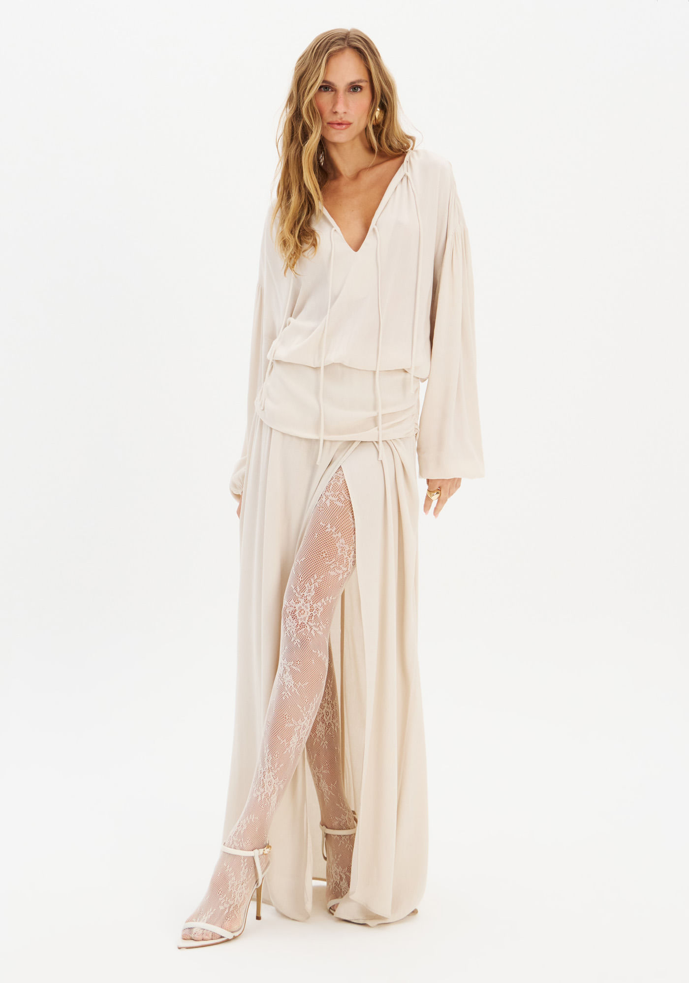 Vestido Longo Amplo De Crepe