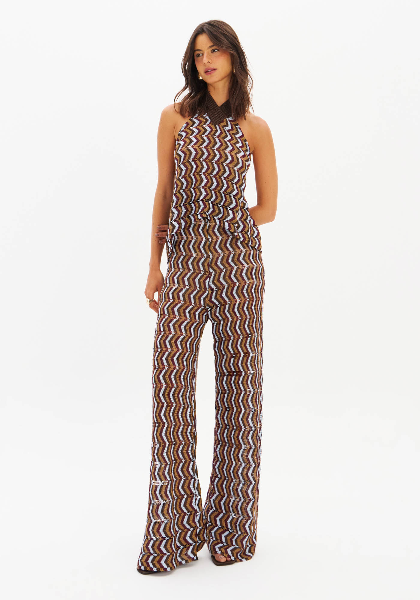 Calça Tricô Full Length Cintura Média