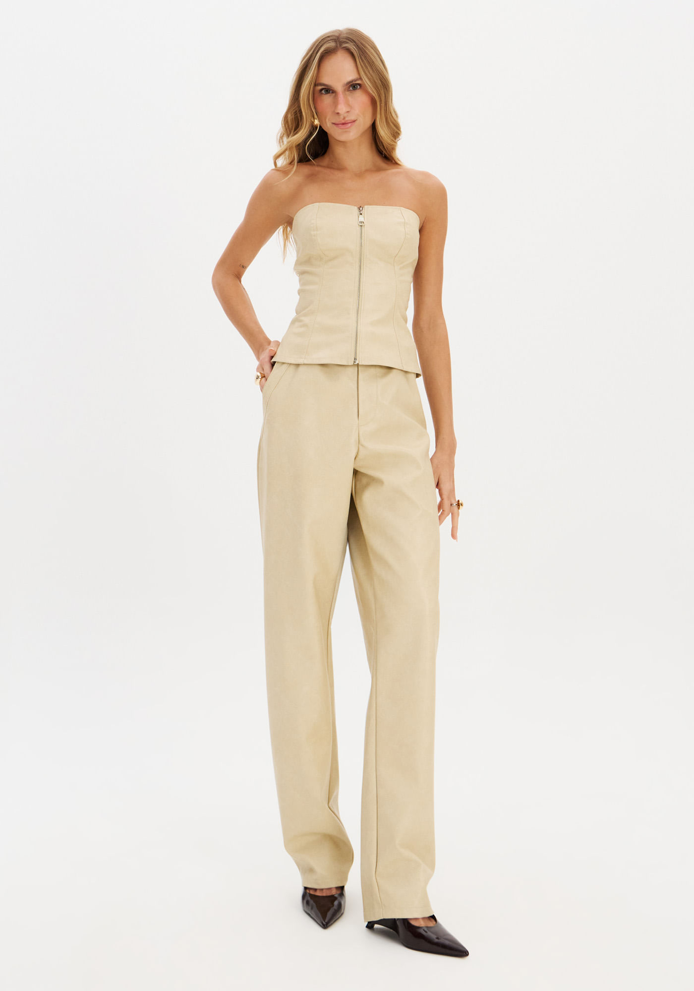Calça Barrel Pu Cintura Média
