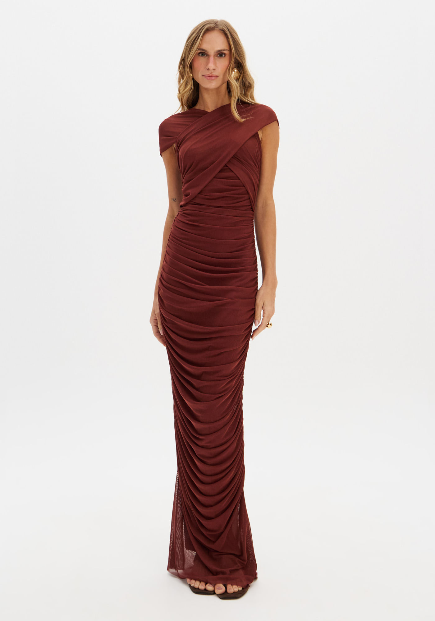 Vestido Longo Com Franzidos