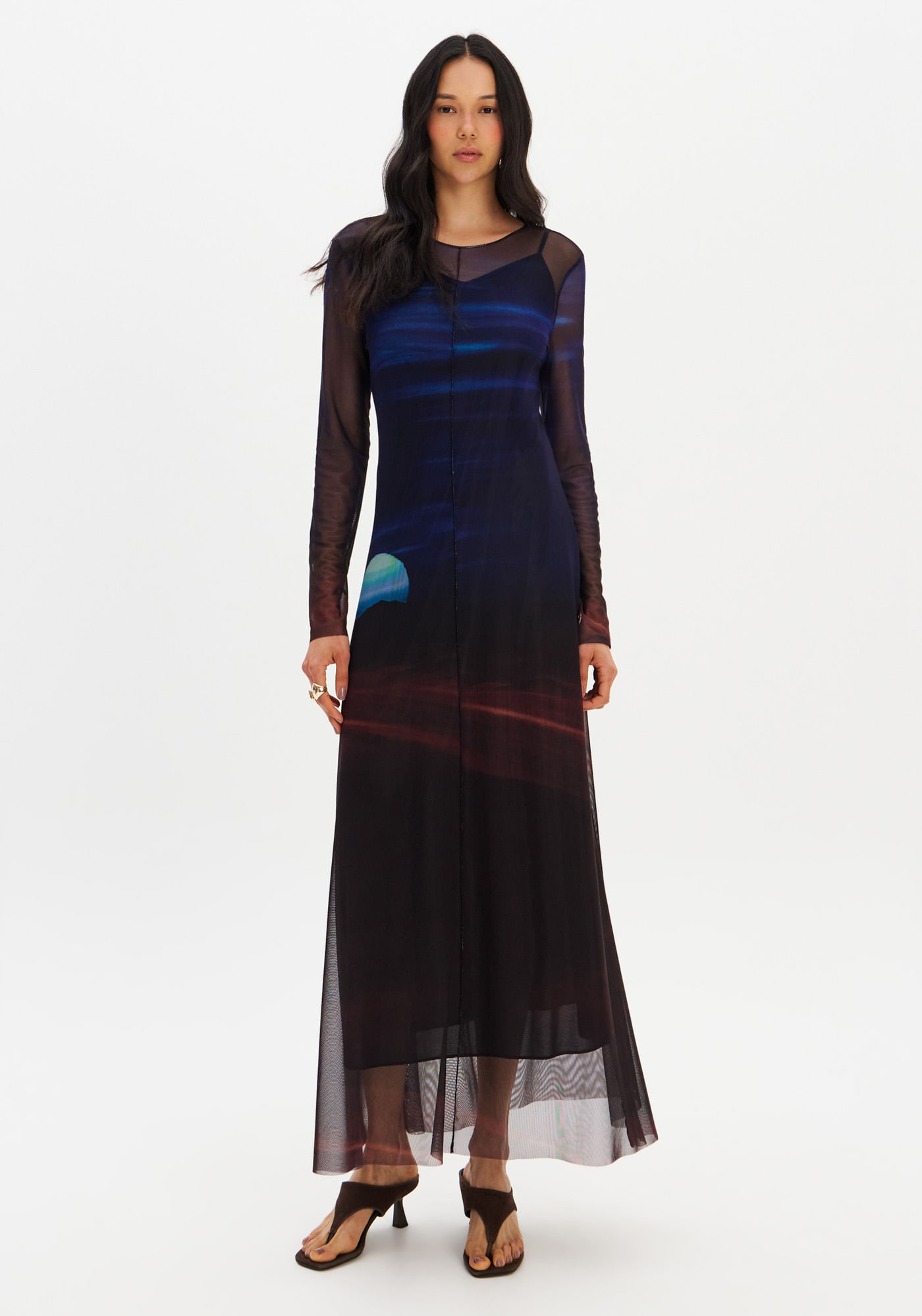 Vestido Super Midi Manga Longa