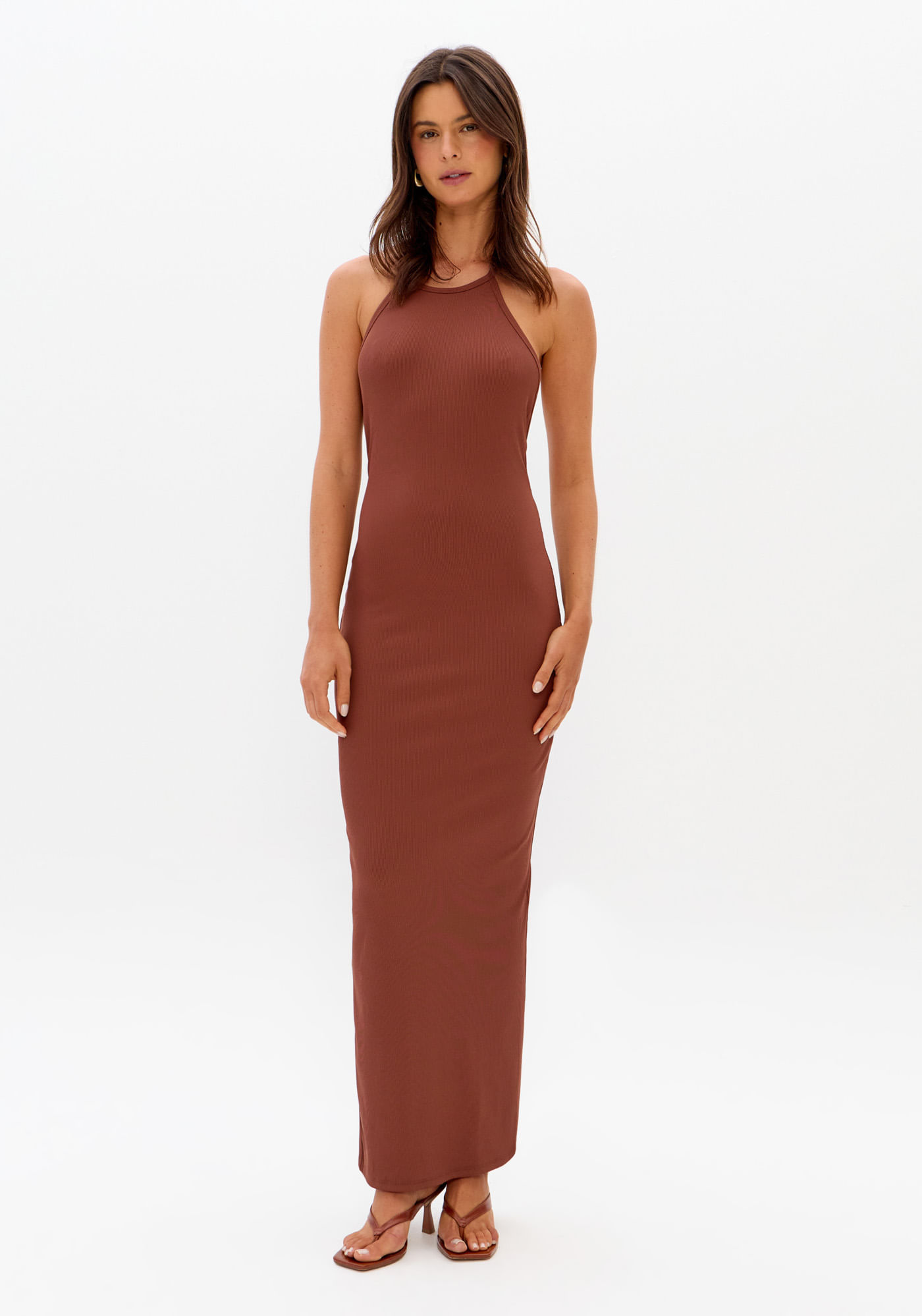 Vestido Canelado Super Midi Frente Única