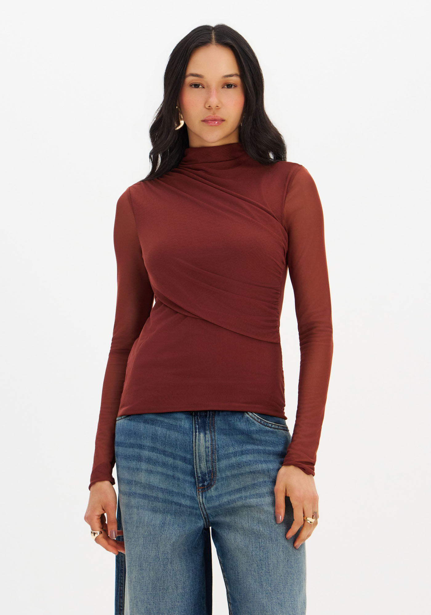 Blusa Com Pregas Manga Longa