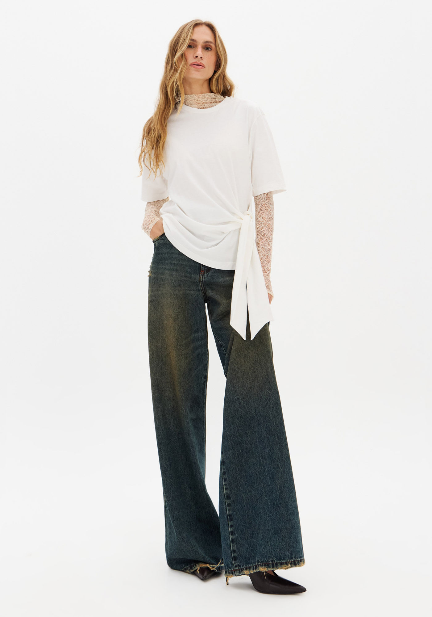 Calça Jeans Wide Leg Cintura Média