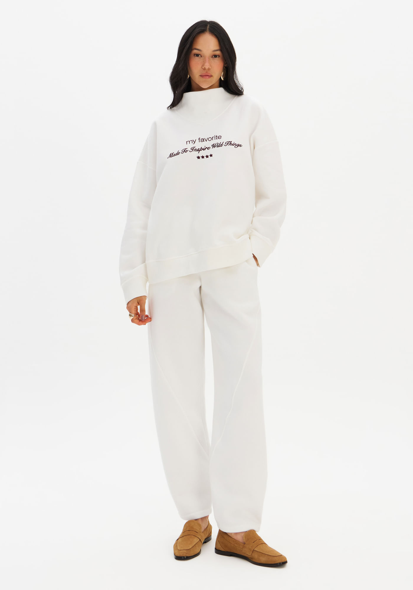 Calça Baggy Moletom Cintura Média