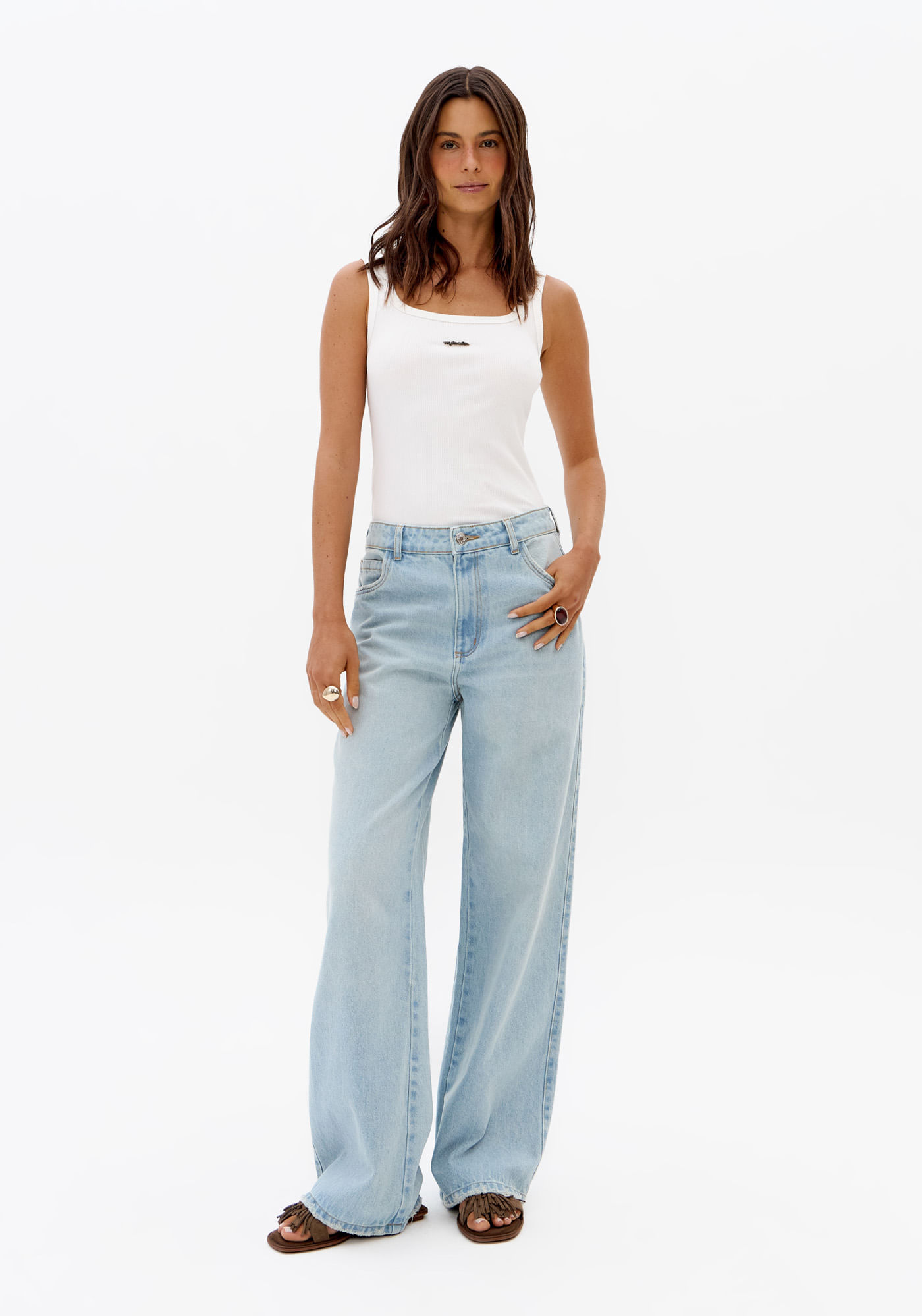 Calça Jeans Full Length Cintura Média