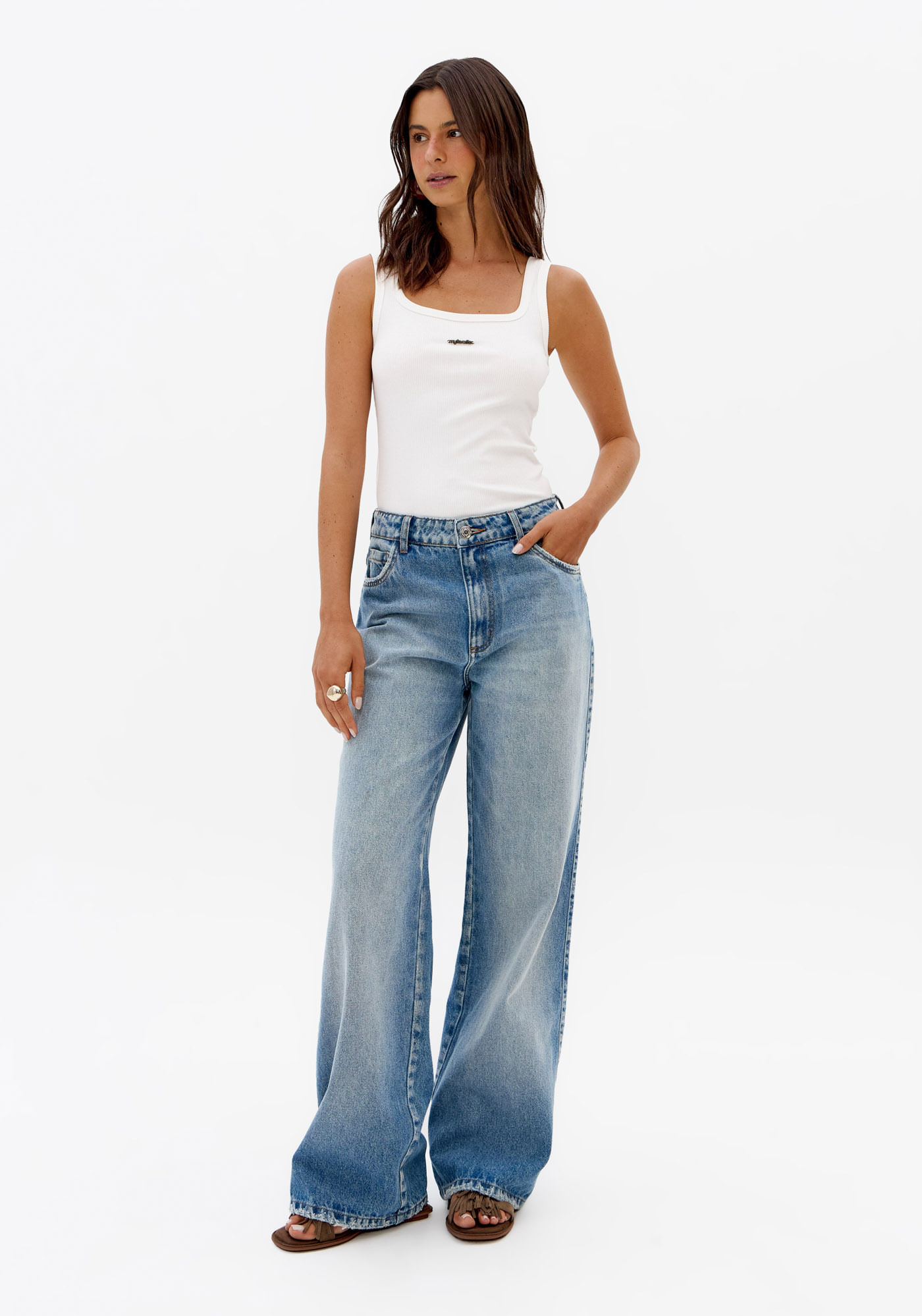 Calça Jeans Full Length Cintura Média