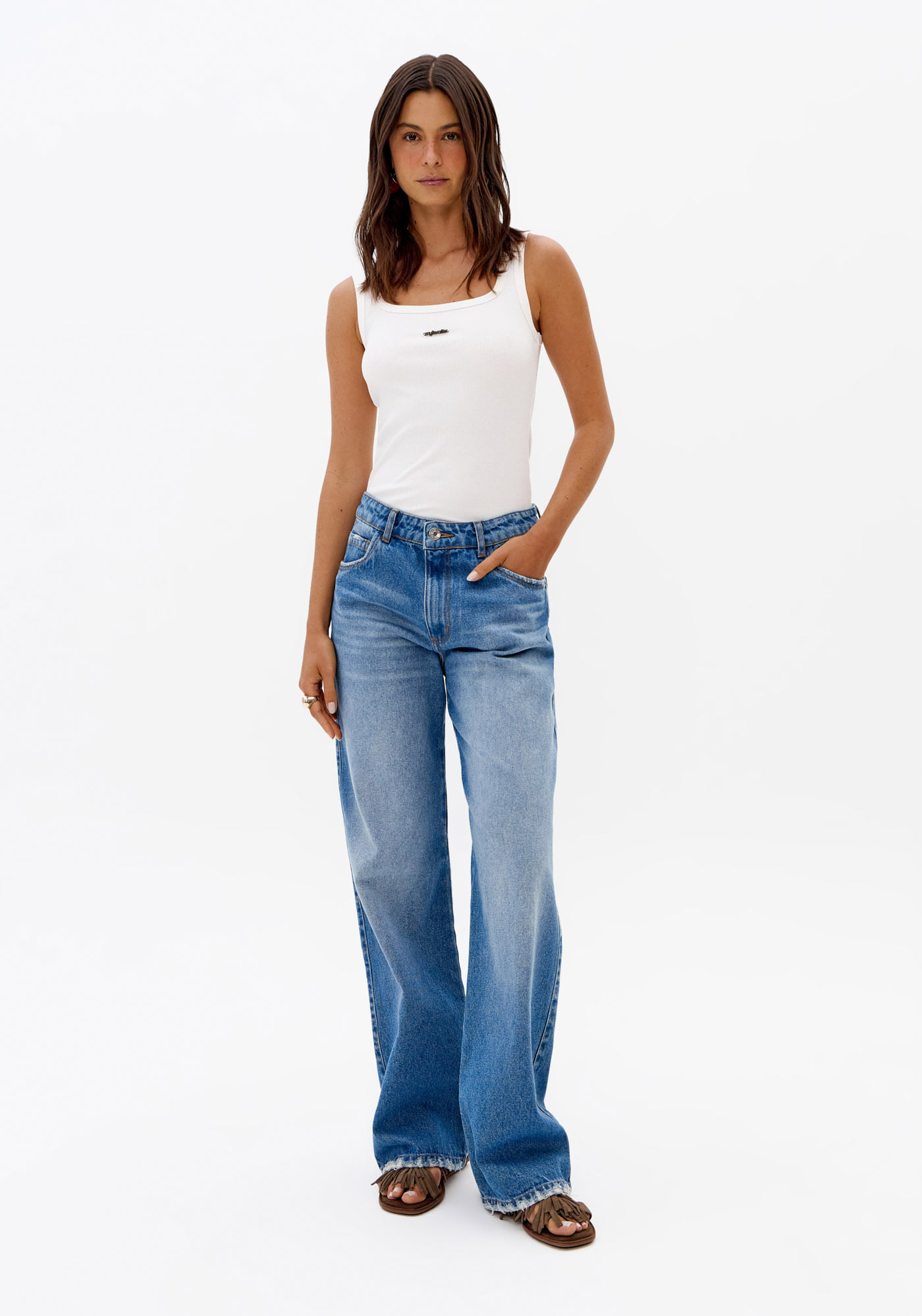 Calça Jeans Reta Cintura Média