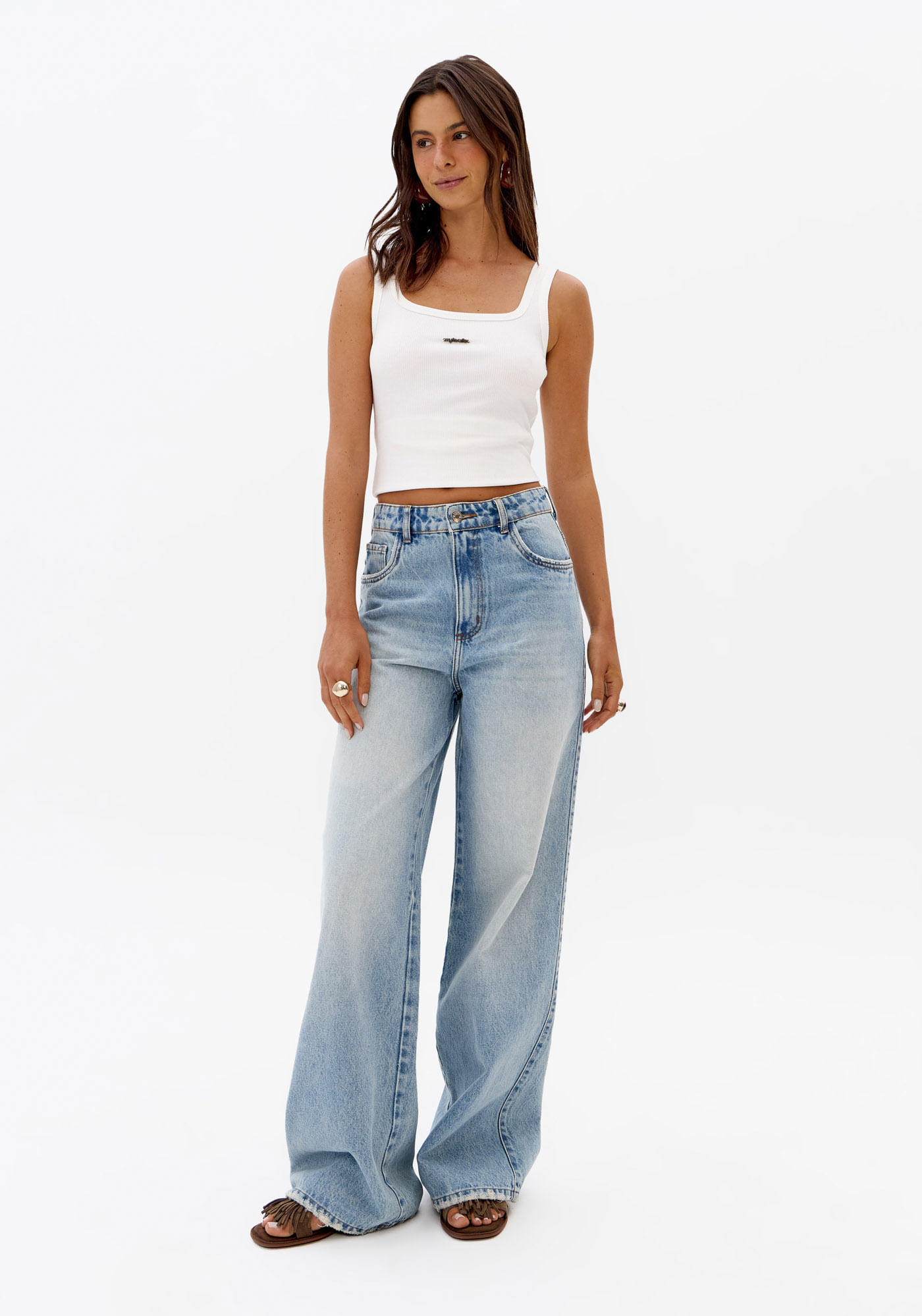 Calça Jeans Wide Leg Cintura Alta