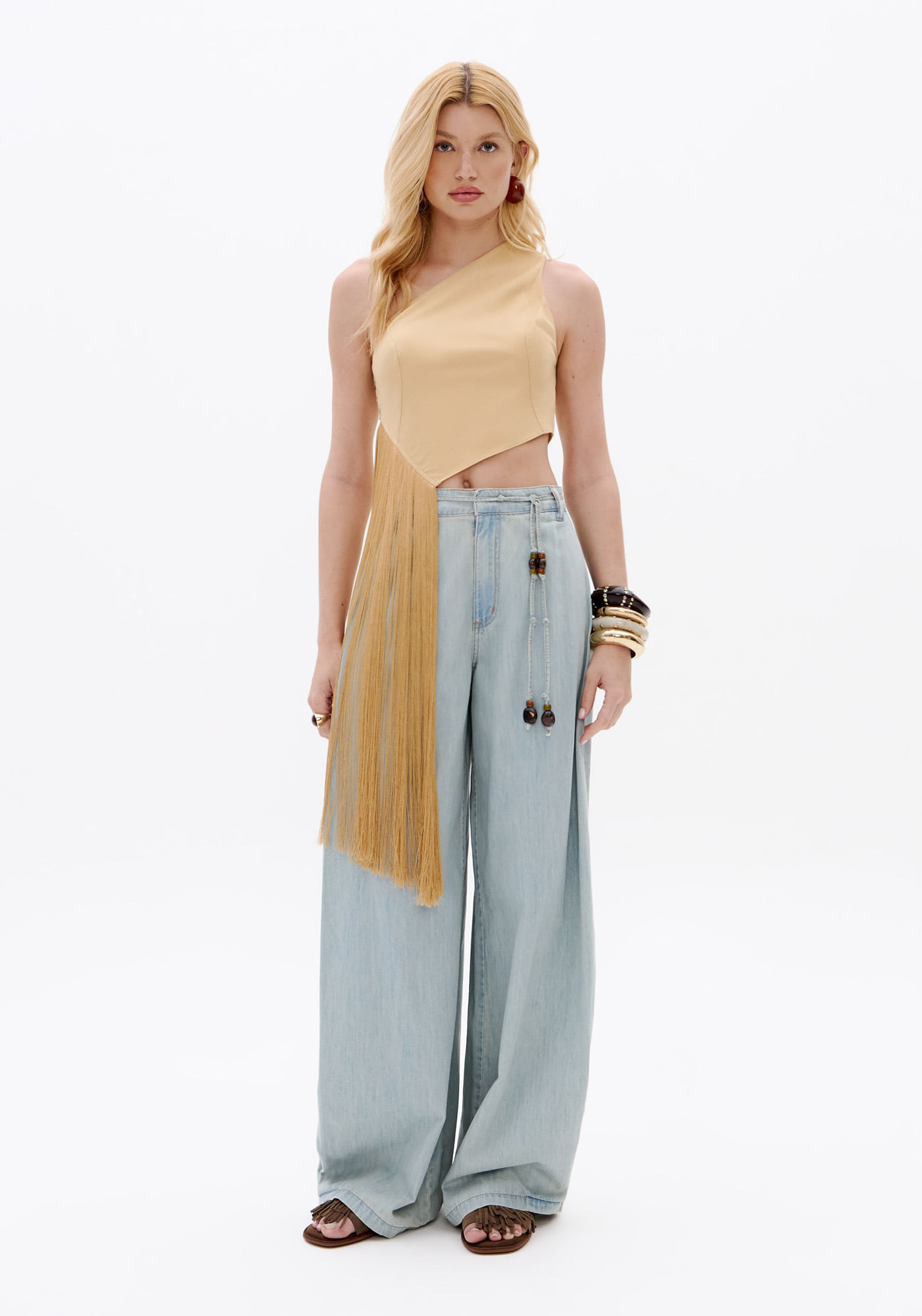 Calça Jeans Wide Leg Cintura Média