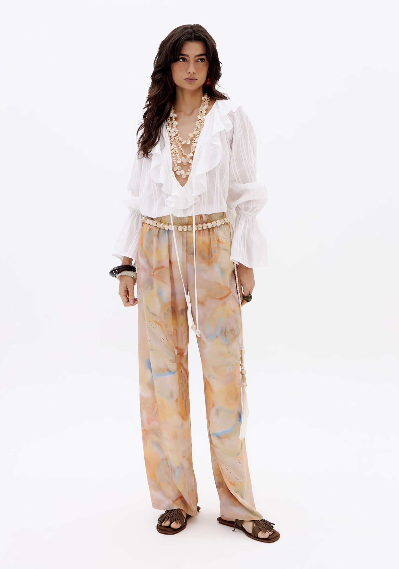 Calça Wide Leg Cintura Média