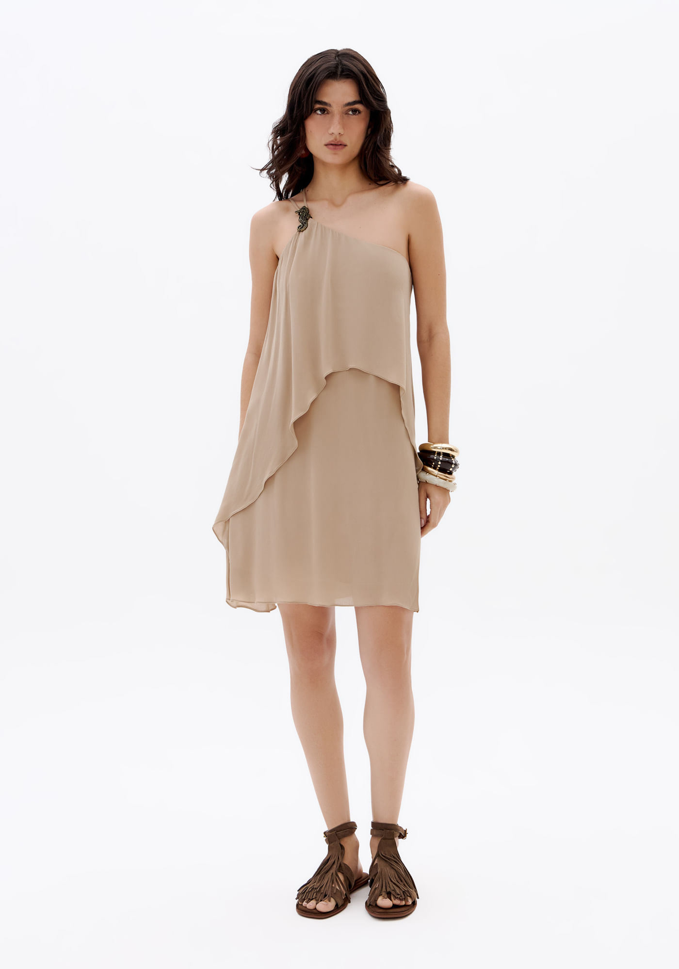 Vestido Curto De Alça Em Crepe