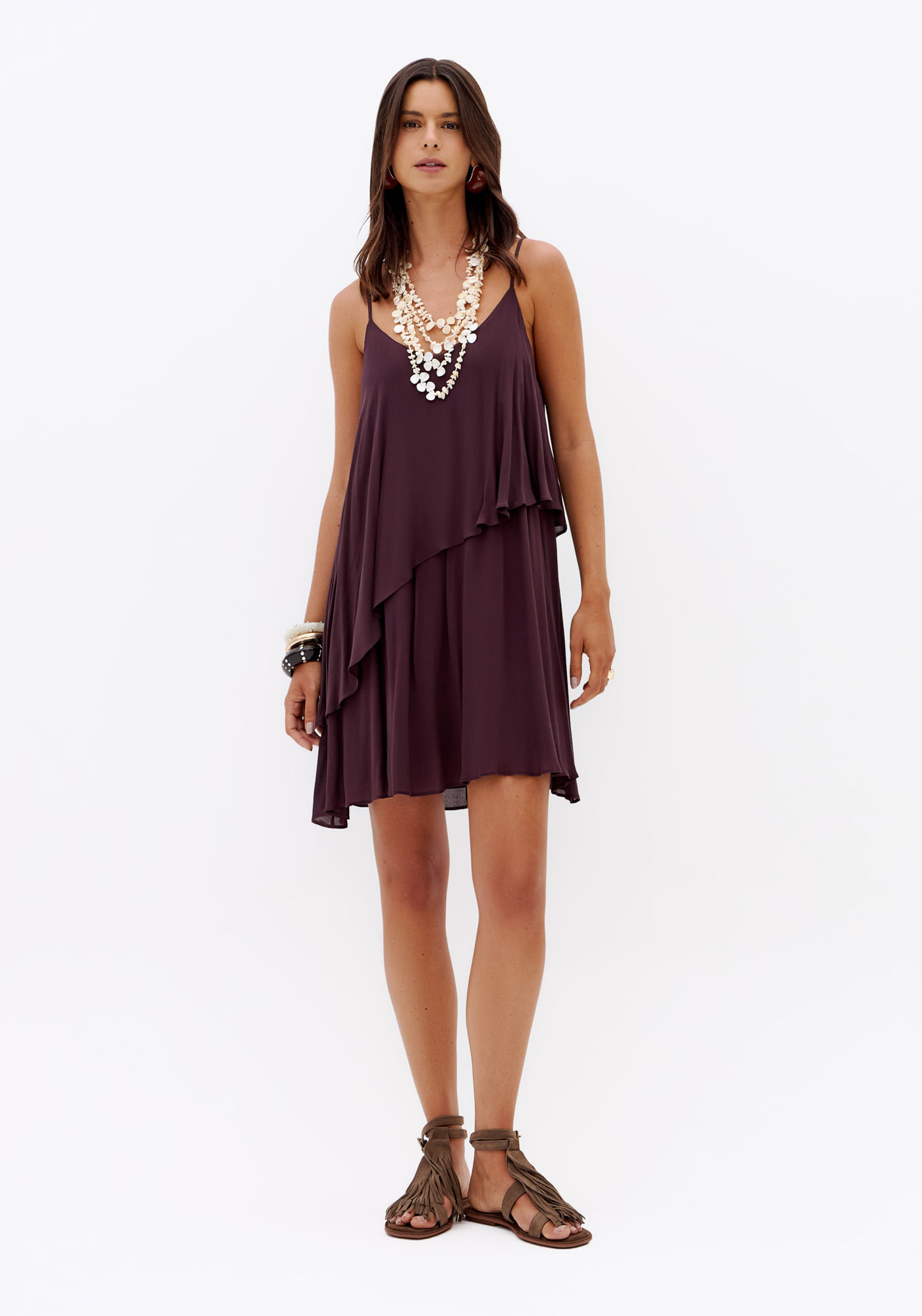 Vestido Curto Amplo Com Babado