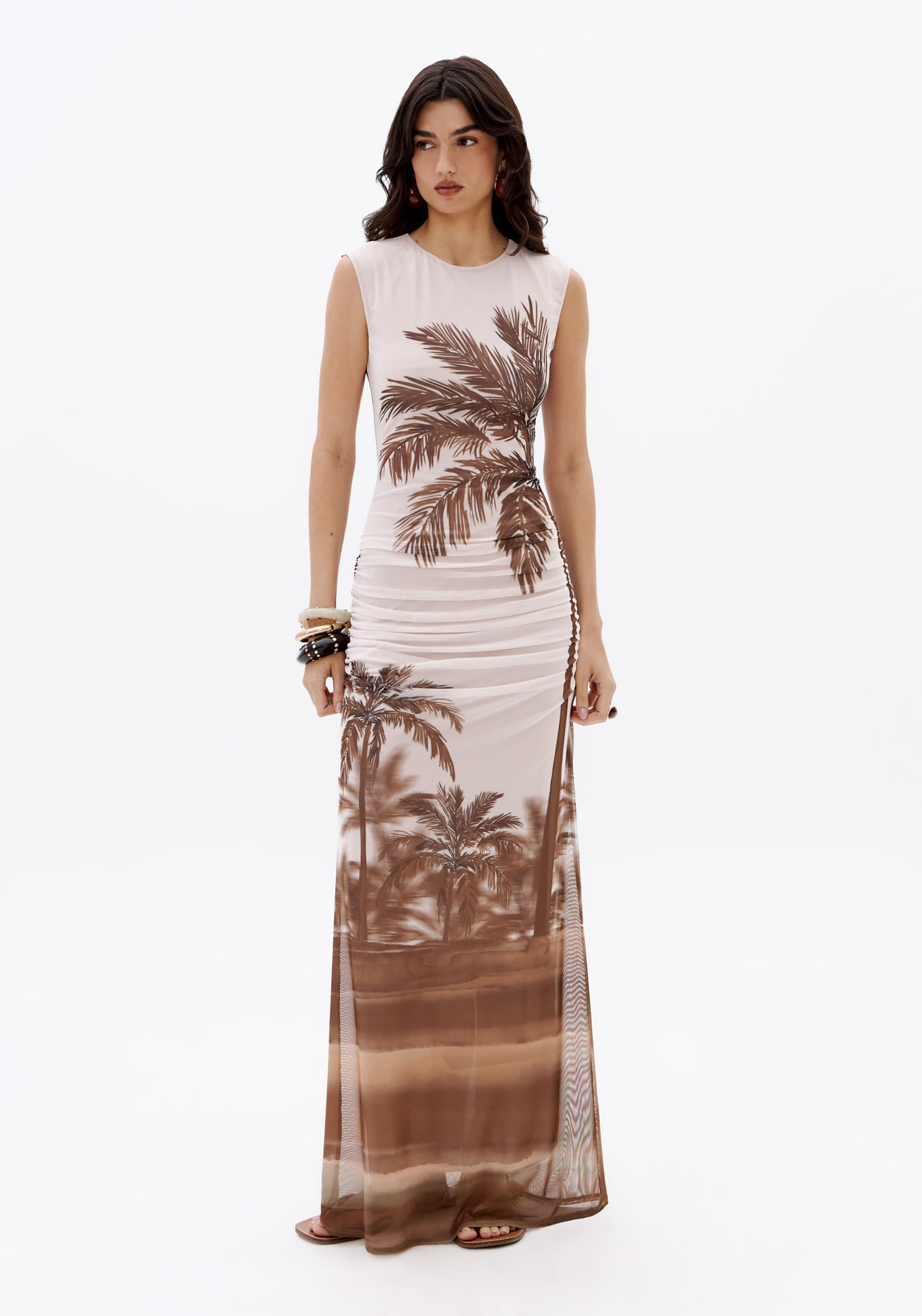 Vestido Super Midi Estampado De Tule