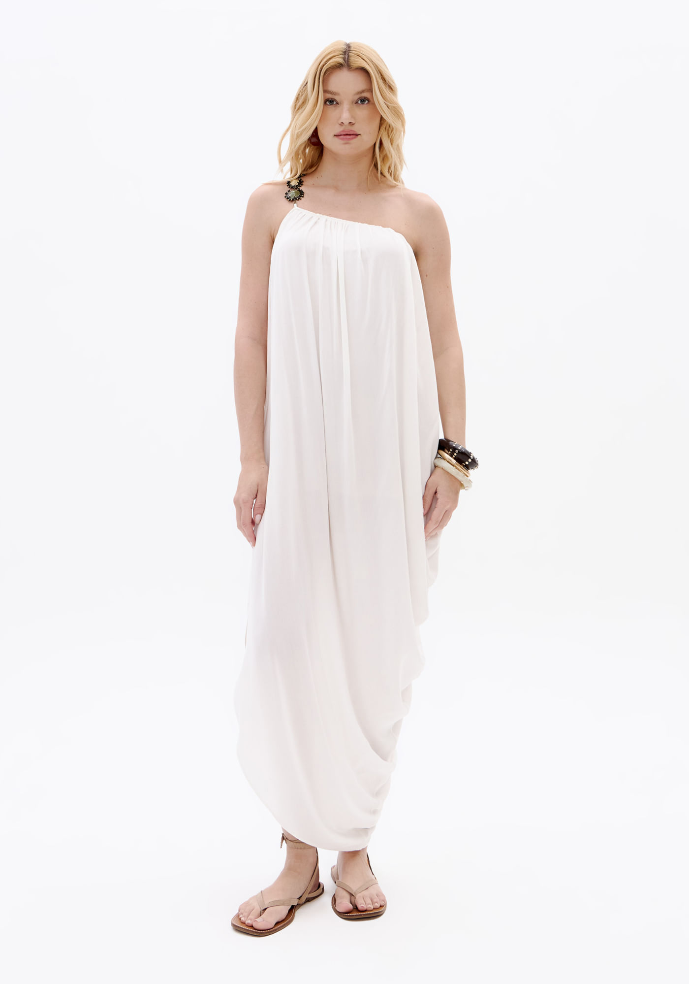 Vestido Ombro Único Com Metal Drapeado