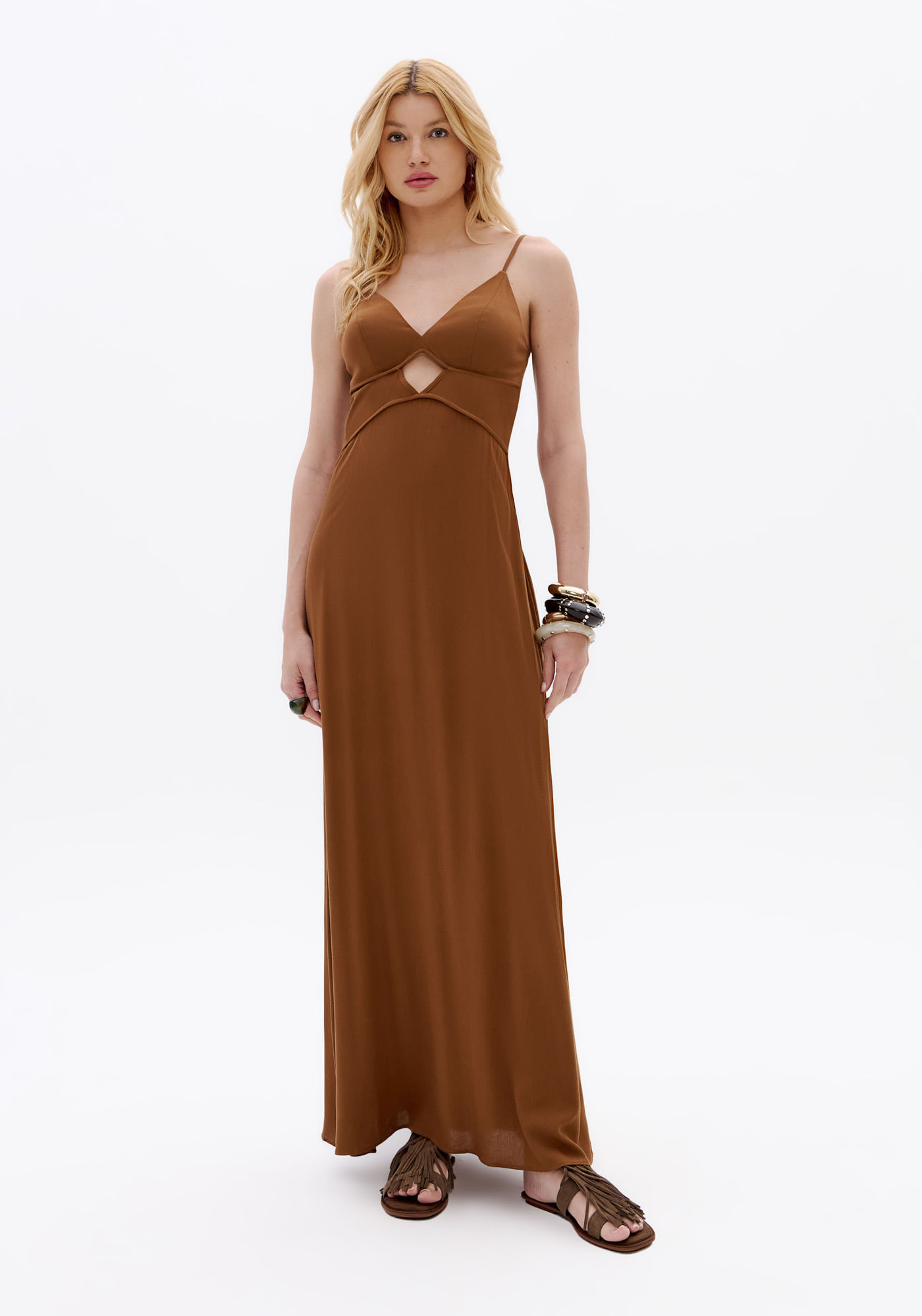 Vestido Super Midi De Alças Com Cut Out