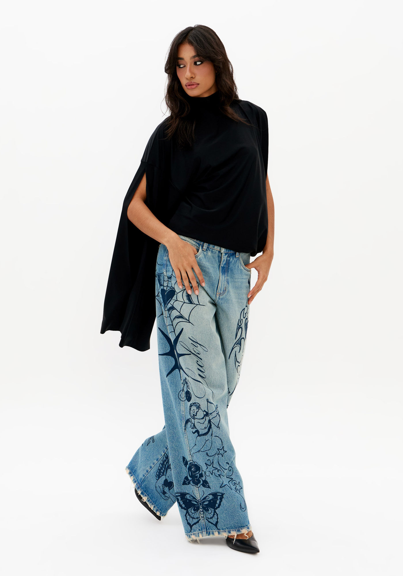 Calça Jeans Super Baggy Cintura Média