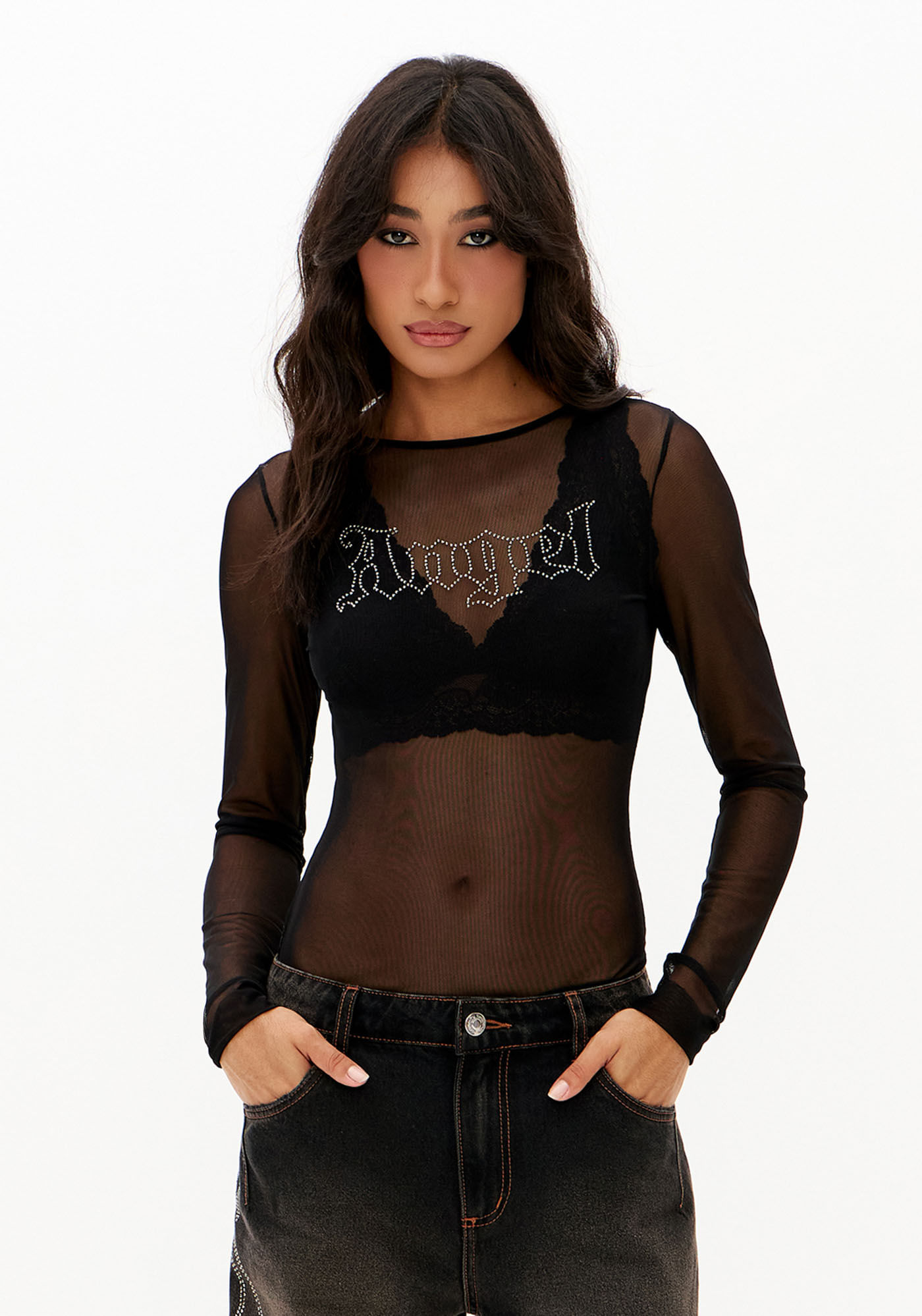 Blusa Manga Longa De Tule Com Brilho
